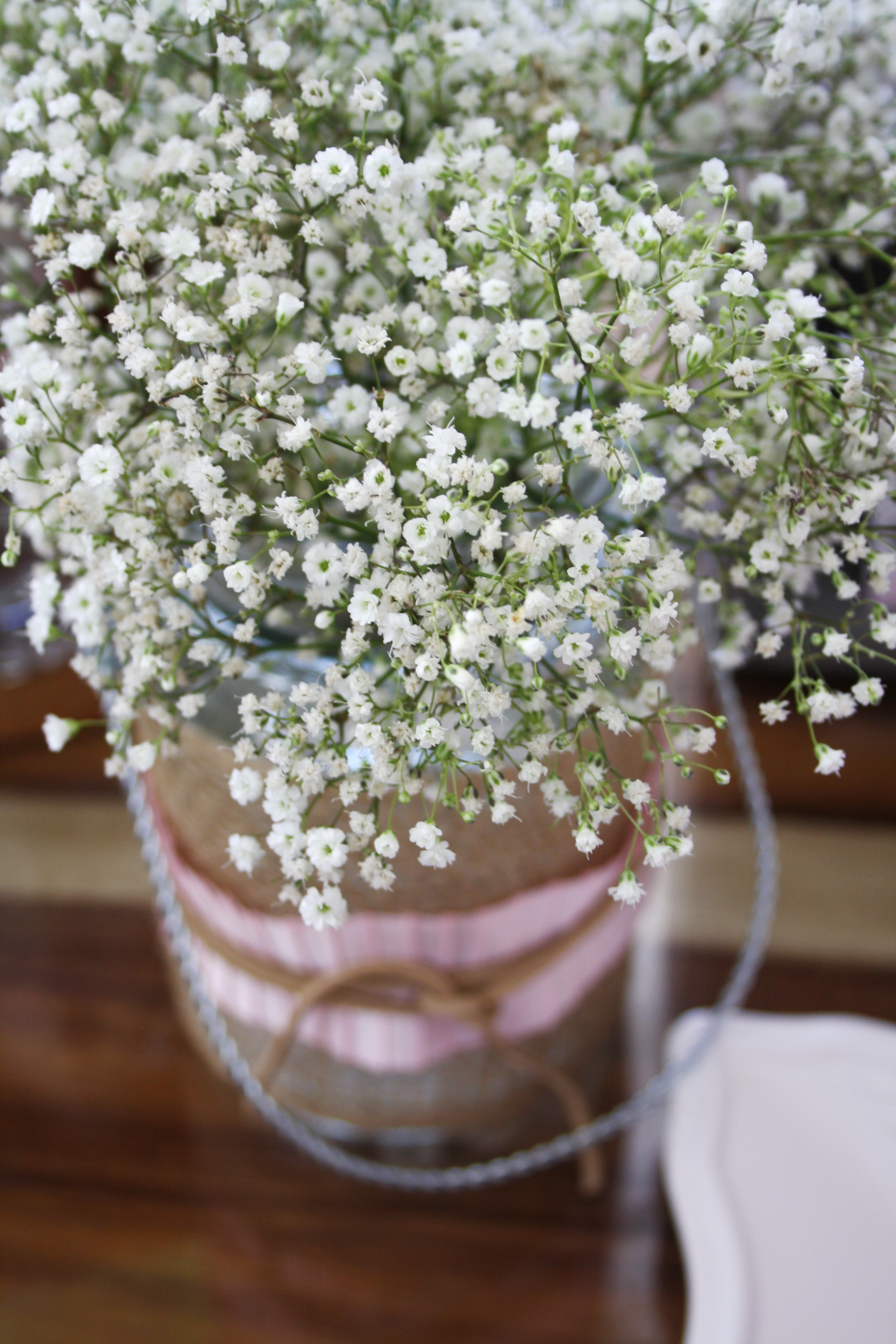 Baby's Breath in Jar Wrapped in Burlap