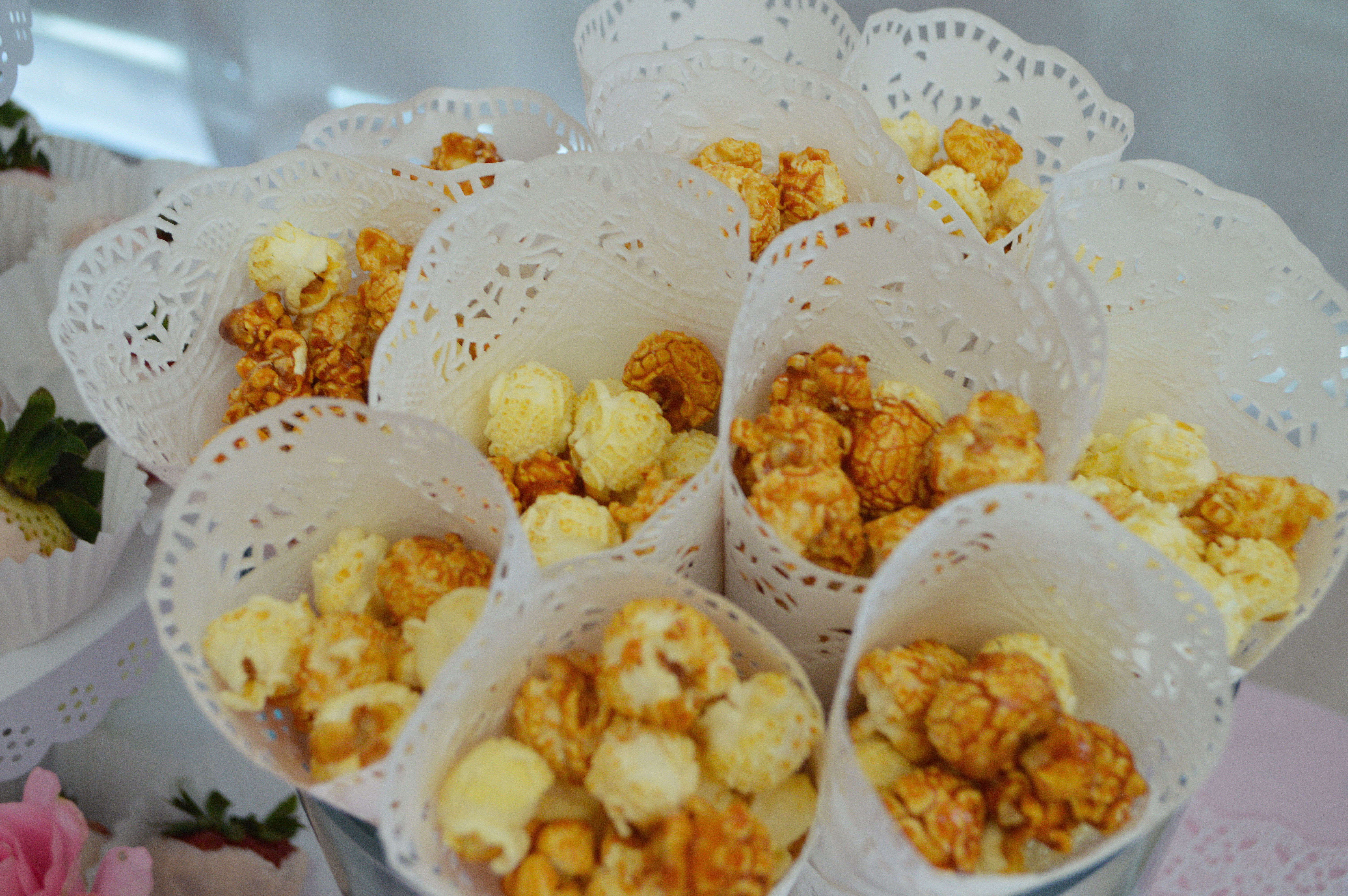 Kettle Corn Wrapped In Doilies