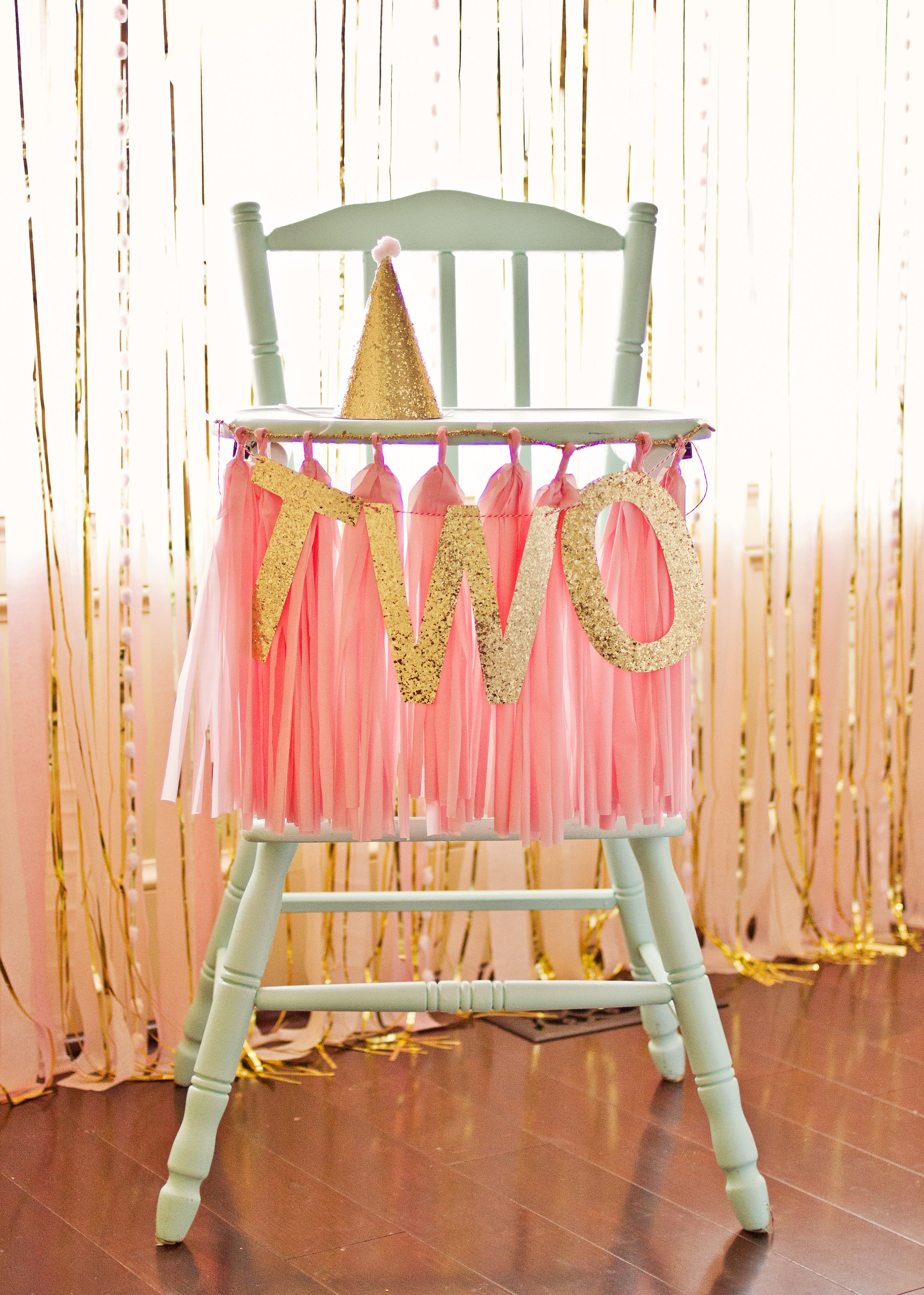 Pink and Gold High Chair Tassel and Garland