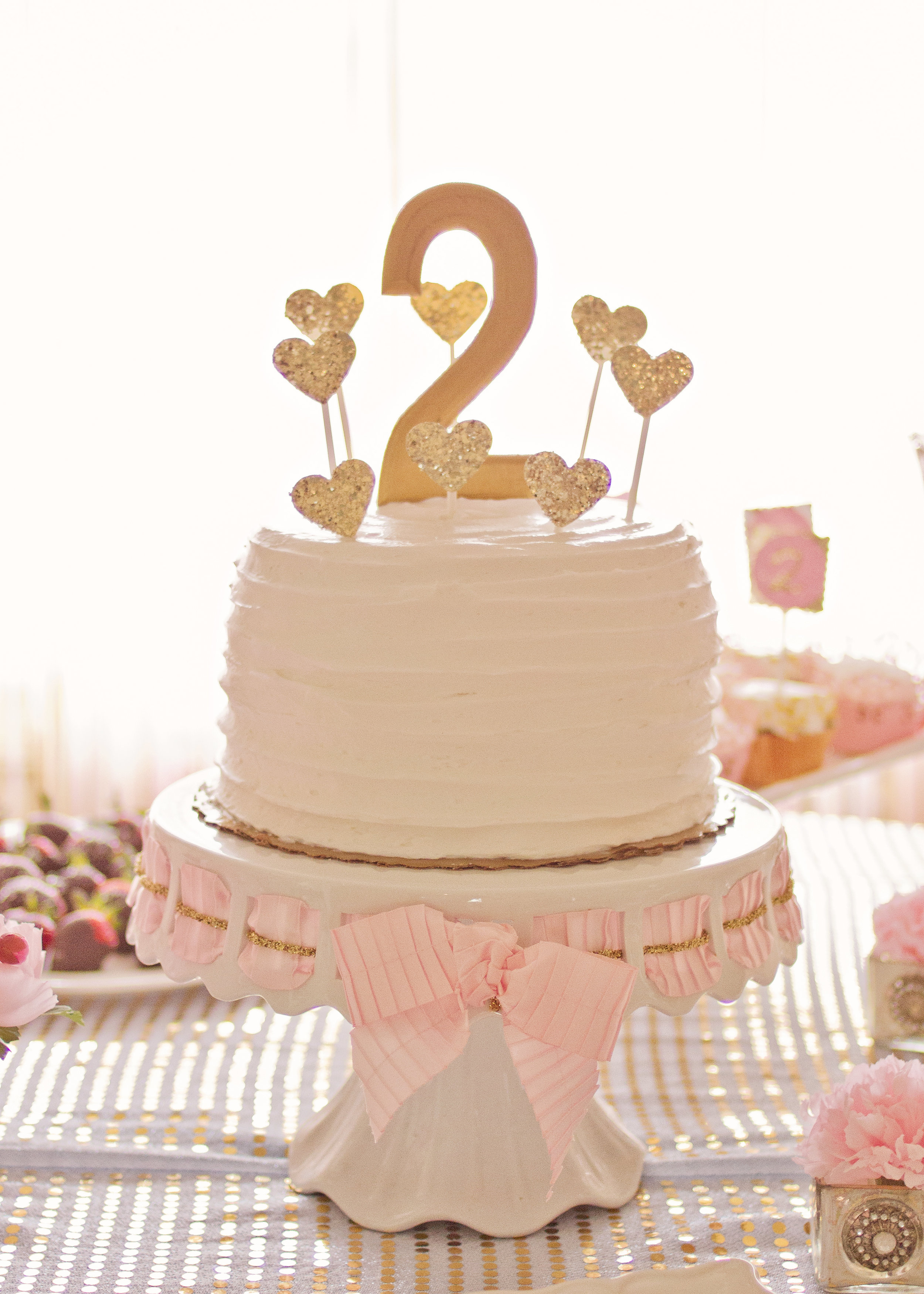 Pink and Gold 2nd Birthday Party Cake