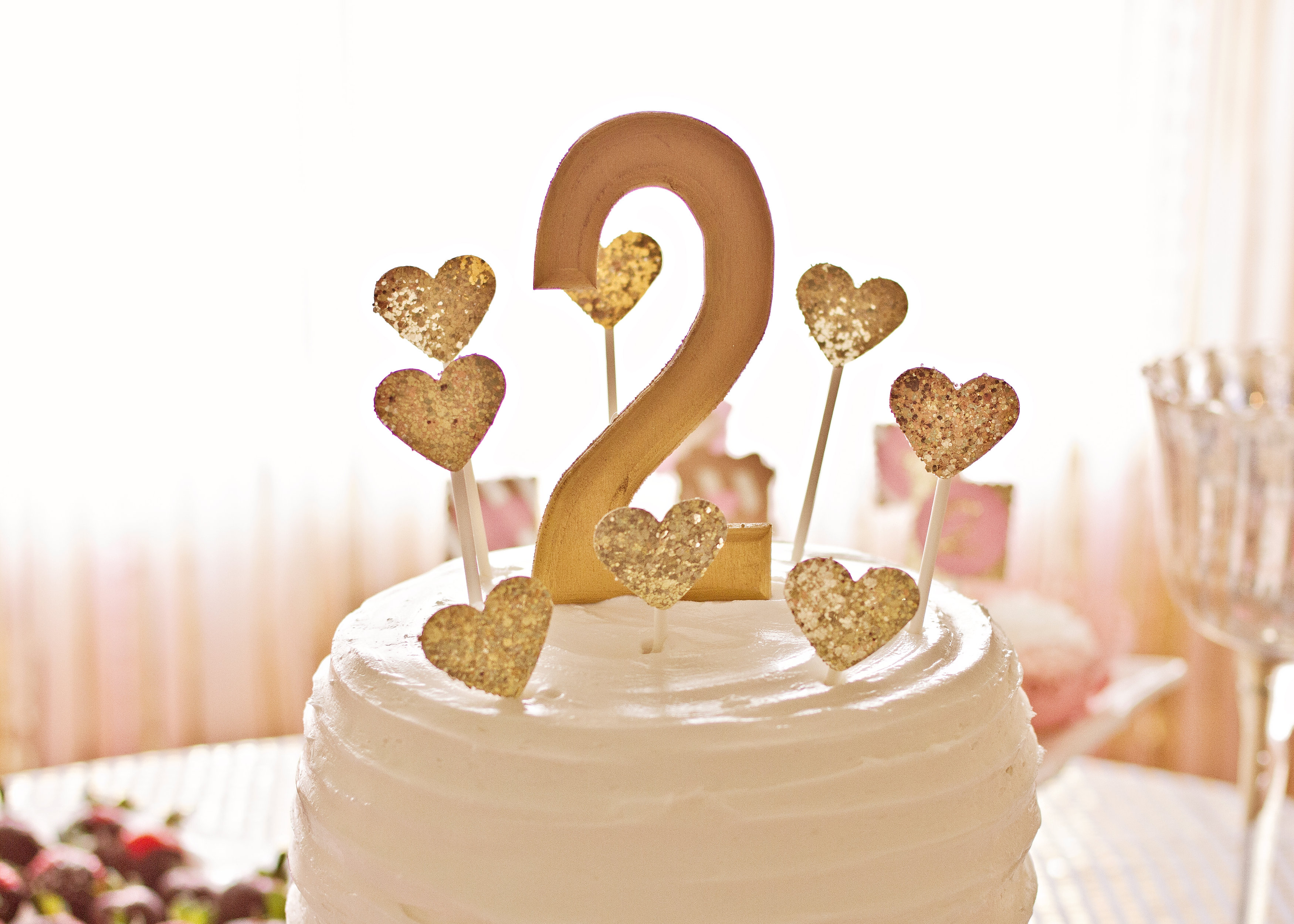 Gold Glitter Heart Birthday Cake Toppers
