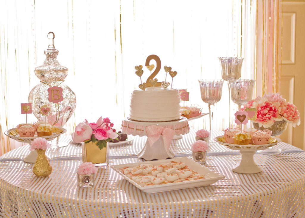 Pink and Gold Birthday Party Dessert Table