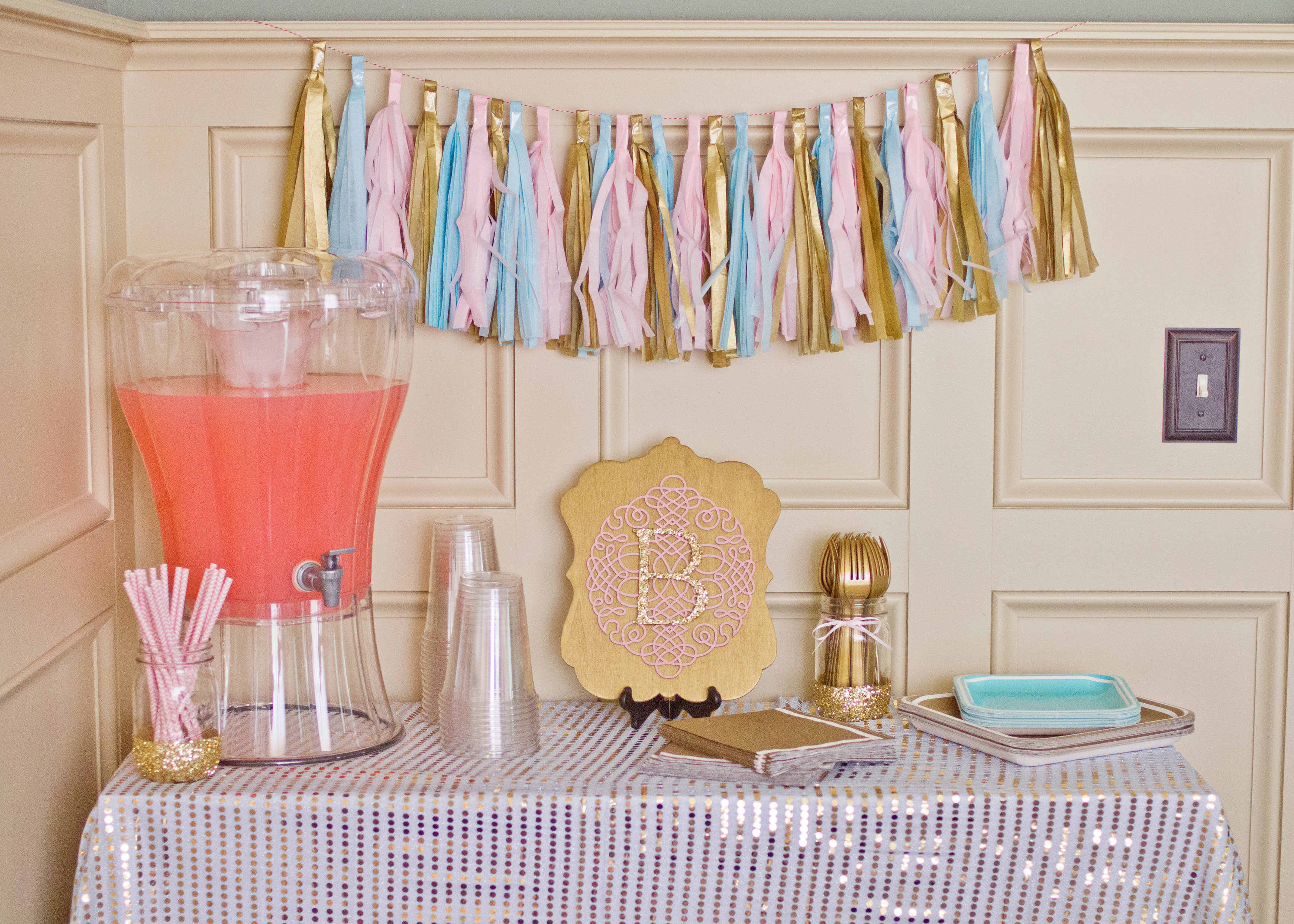 Pink, Gold and Teal Tassel Garland