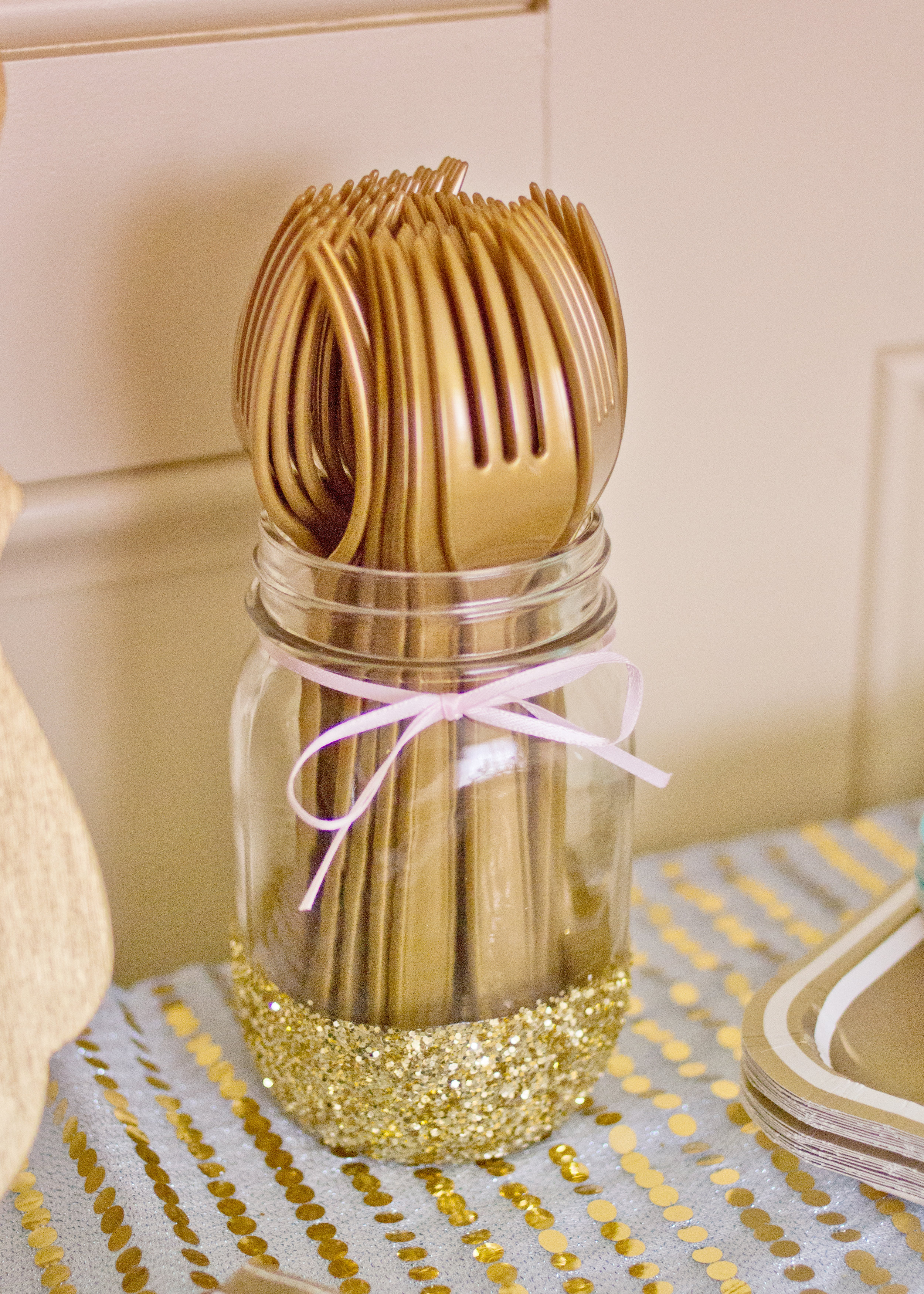 Gold Glittered Mason Glass for Utensils