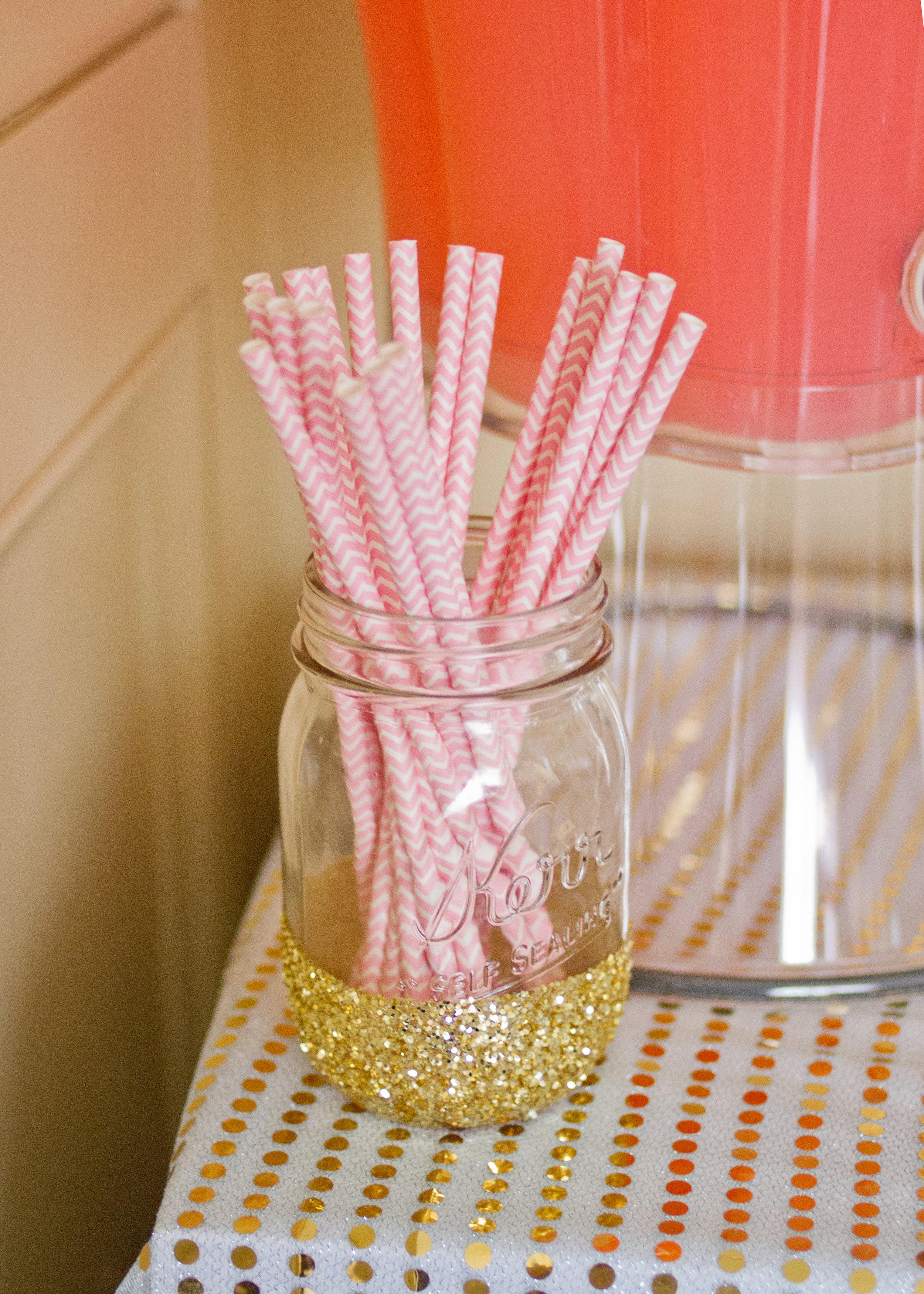 Gold Glittered Mason Glass for Straws