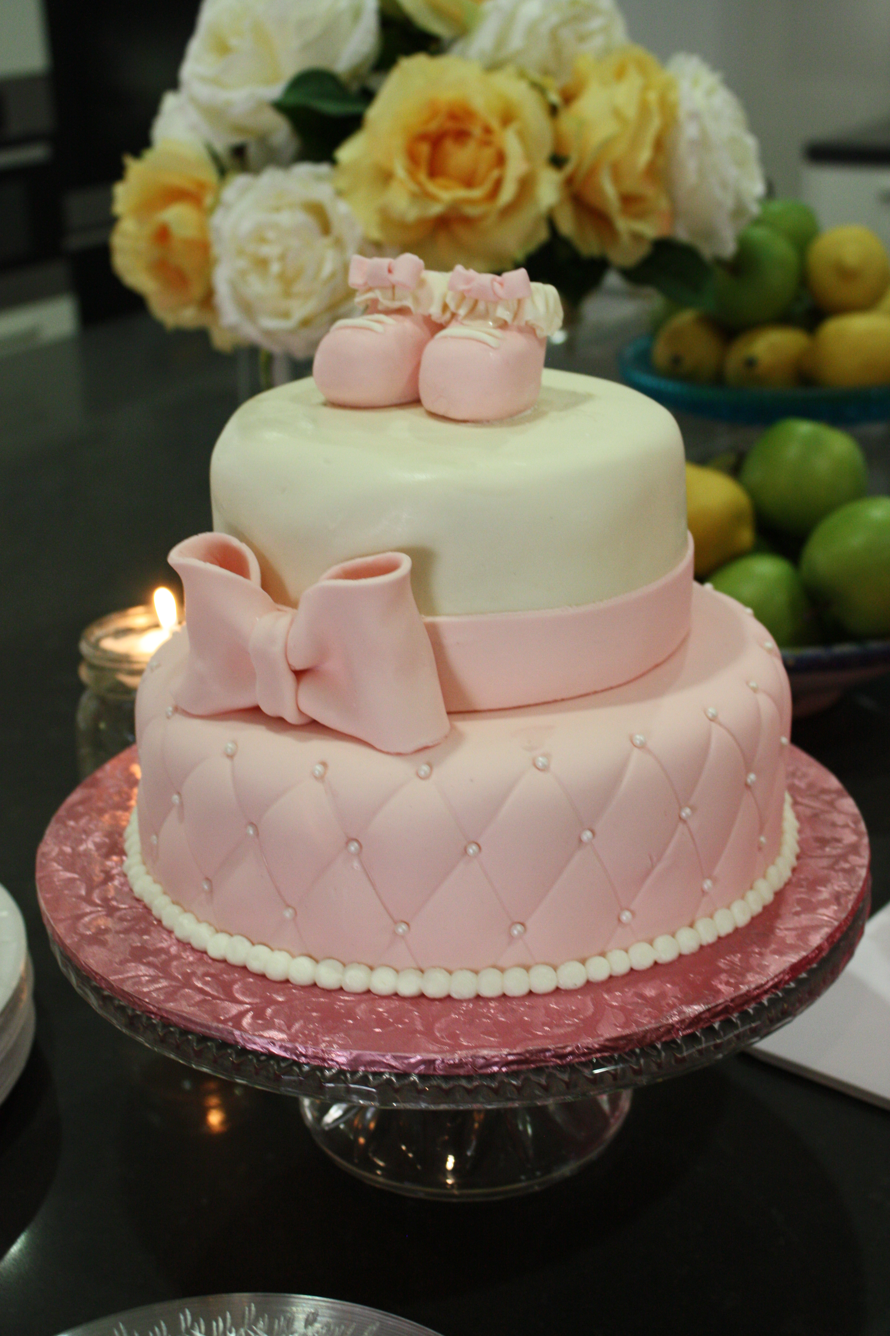 Pink and White Baby Shower Cake