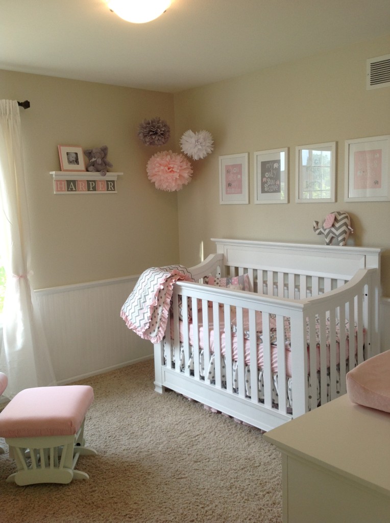 pink and gray elephant nursery