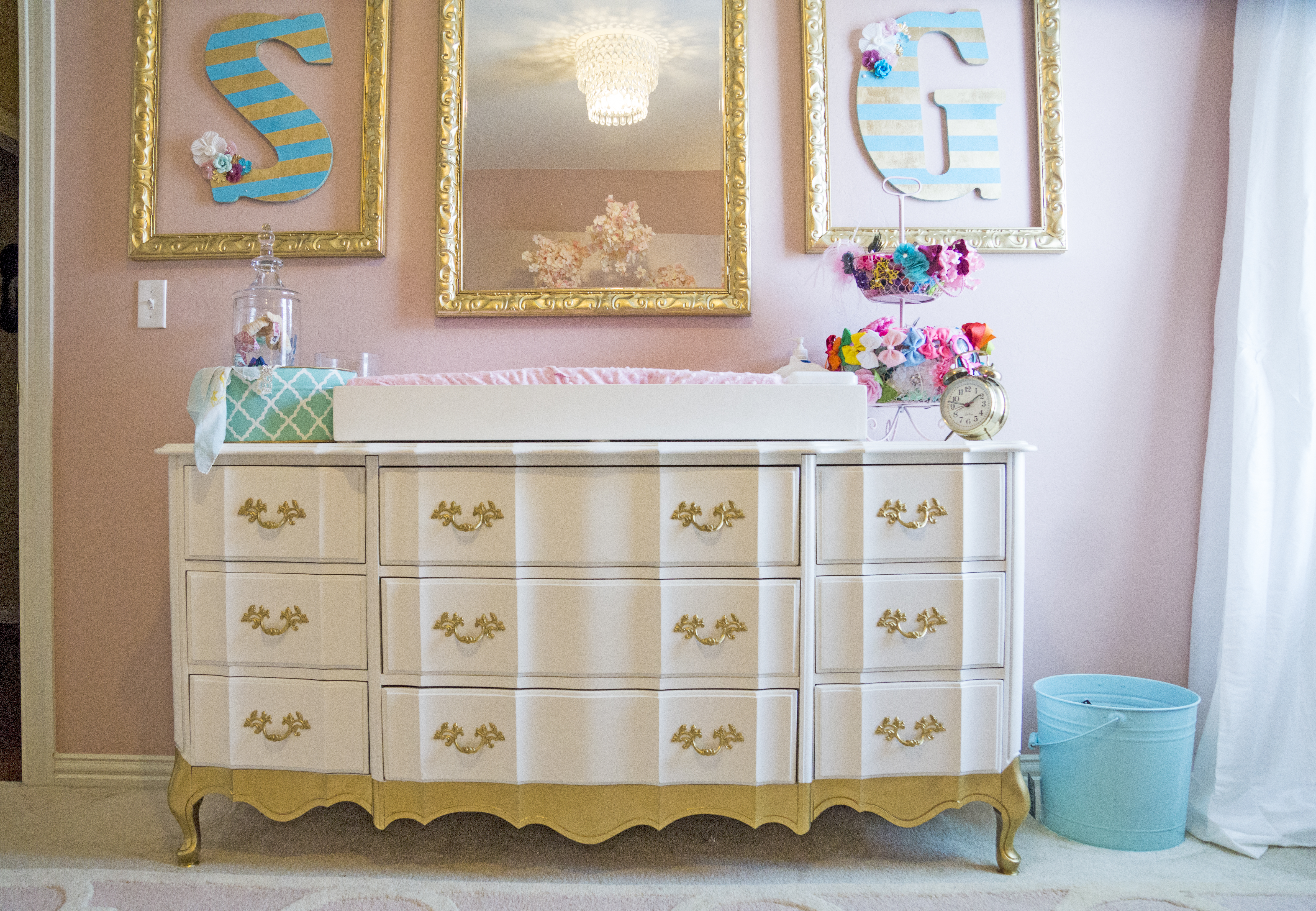 Painted Heirloom Dresser with Gold Accents