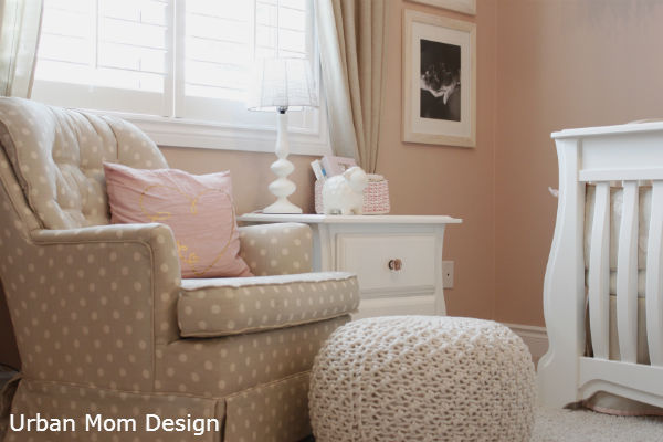 Polka Dot Rocking Chair with White Knit Pouf