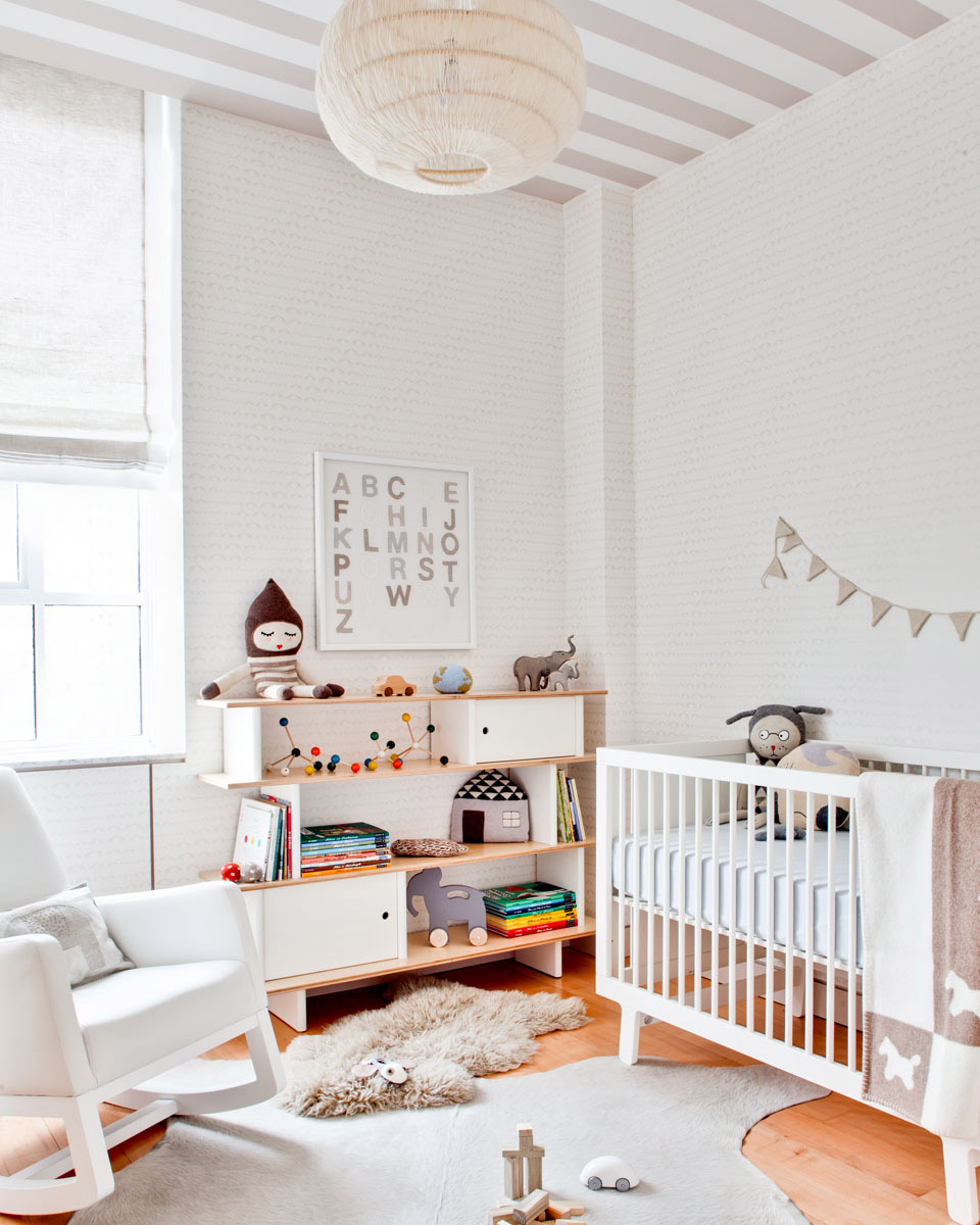 Neutral Nursery with Striped Ceiling