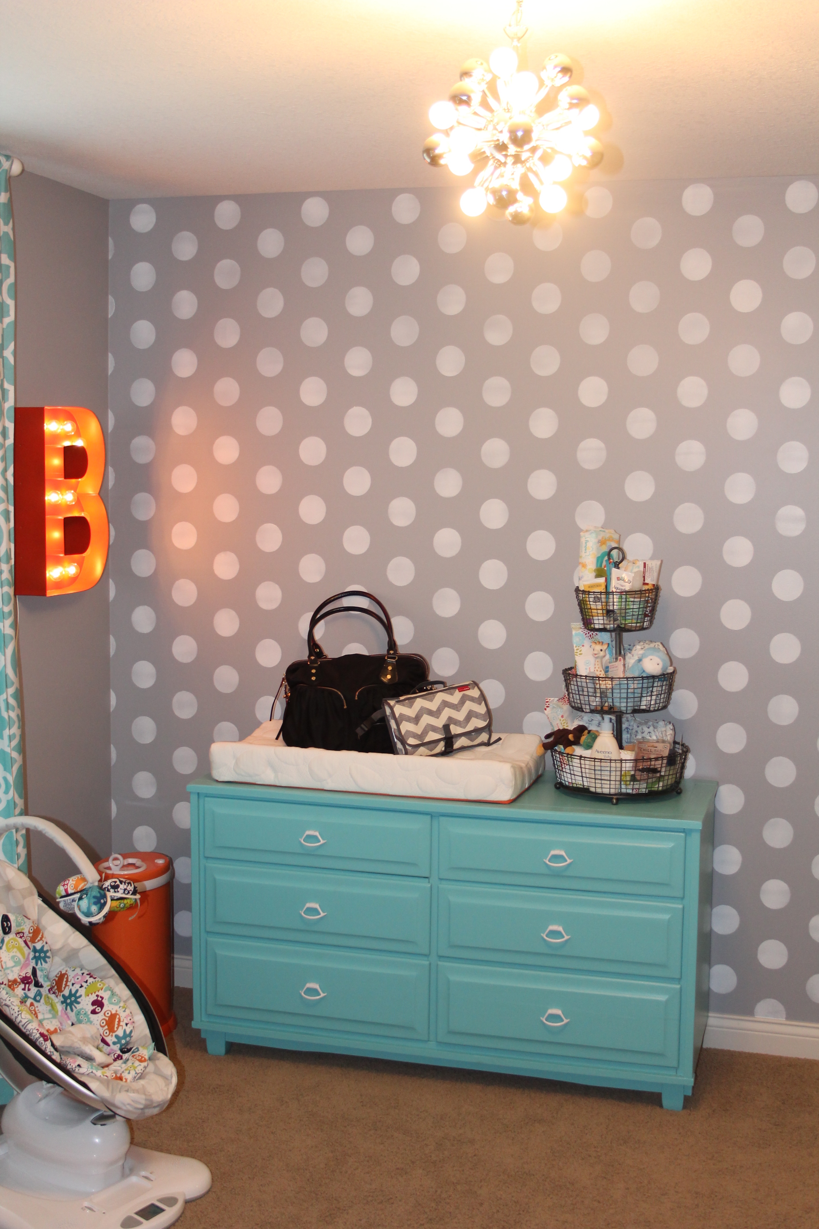 Gray and White Polka Dot Nursery Wall