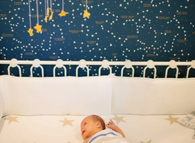 Constellation Wallpaper and Star Crib Bedding - Project Nursery