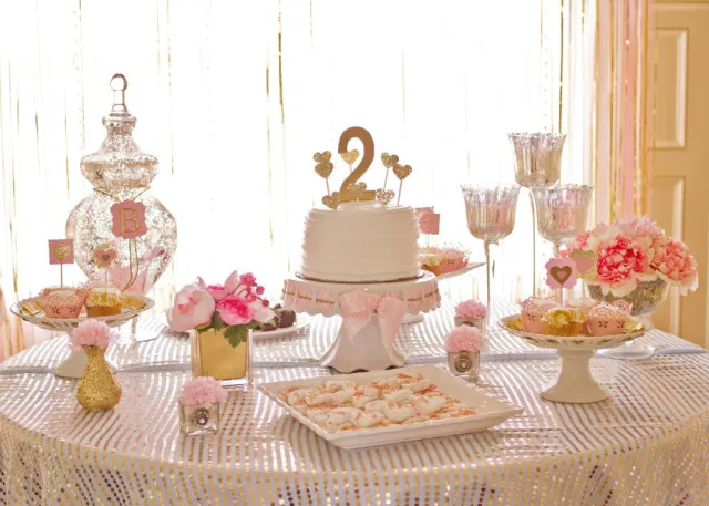 Pink and Gold Birthday Party Dessert Table - Project Nursery