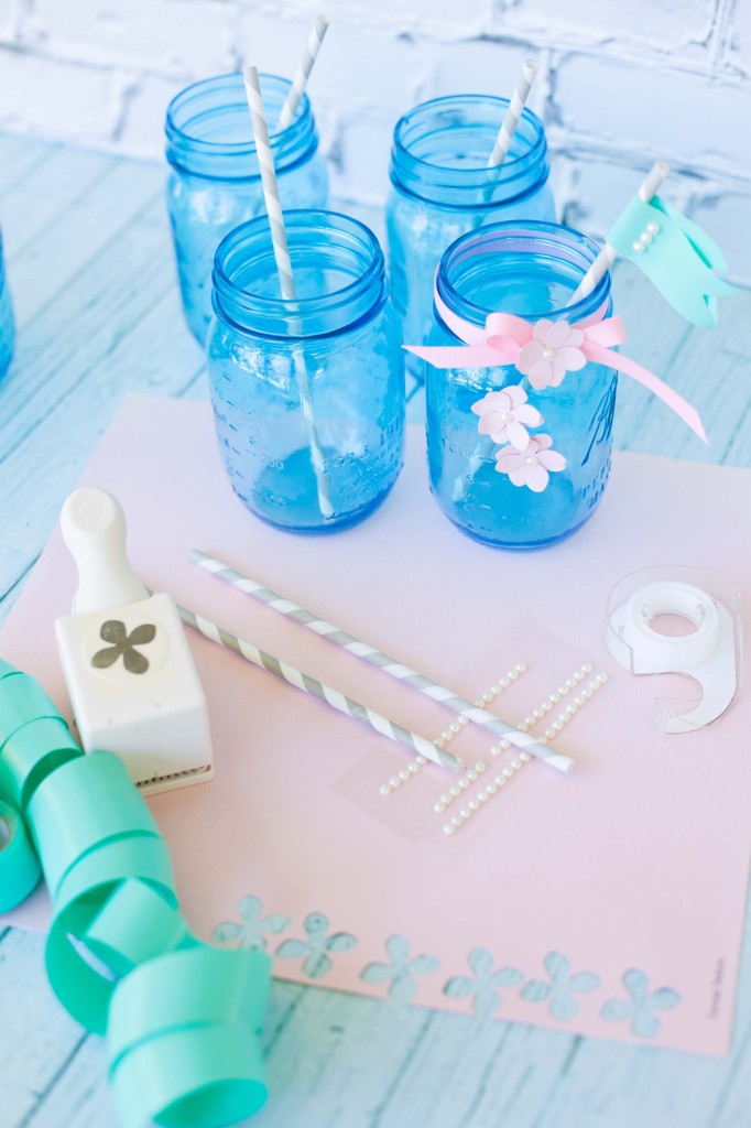 DIY Decorated Mason Jars and Paper Straw Flags