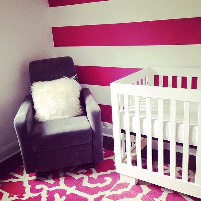 Fuchsia and White Striped Accent Wall