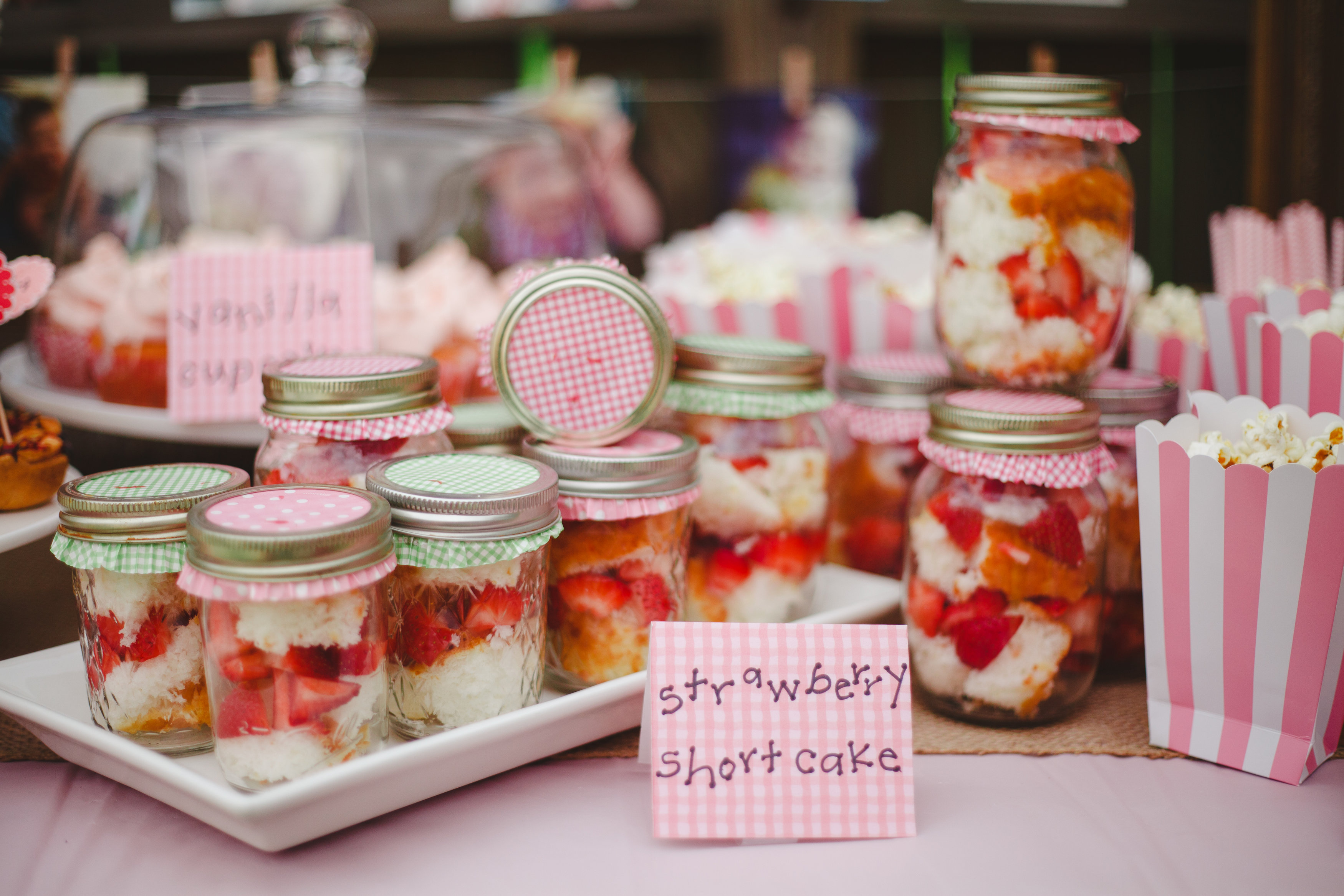 Strawberry Shortcake Filled Mason Jars for this County Fair Birthday Party