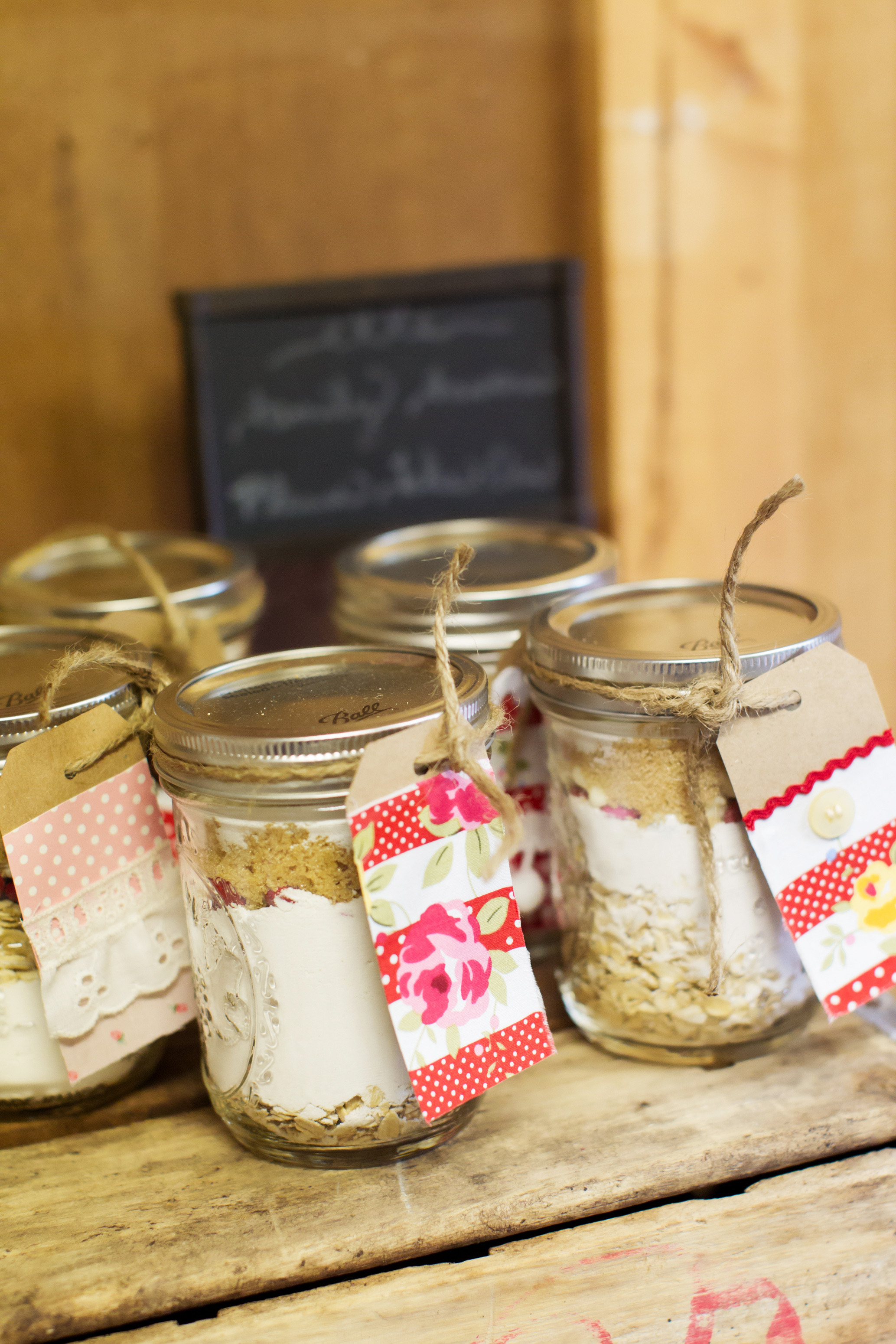 Jars of Cookie Mix with Handmade Tags for this Vintage Picnic Birthday