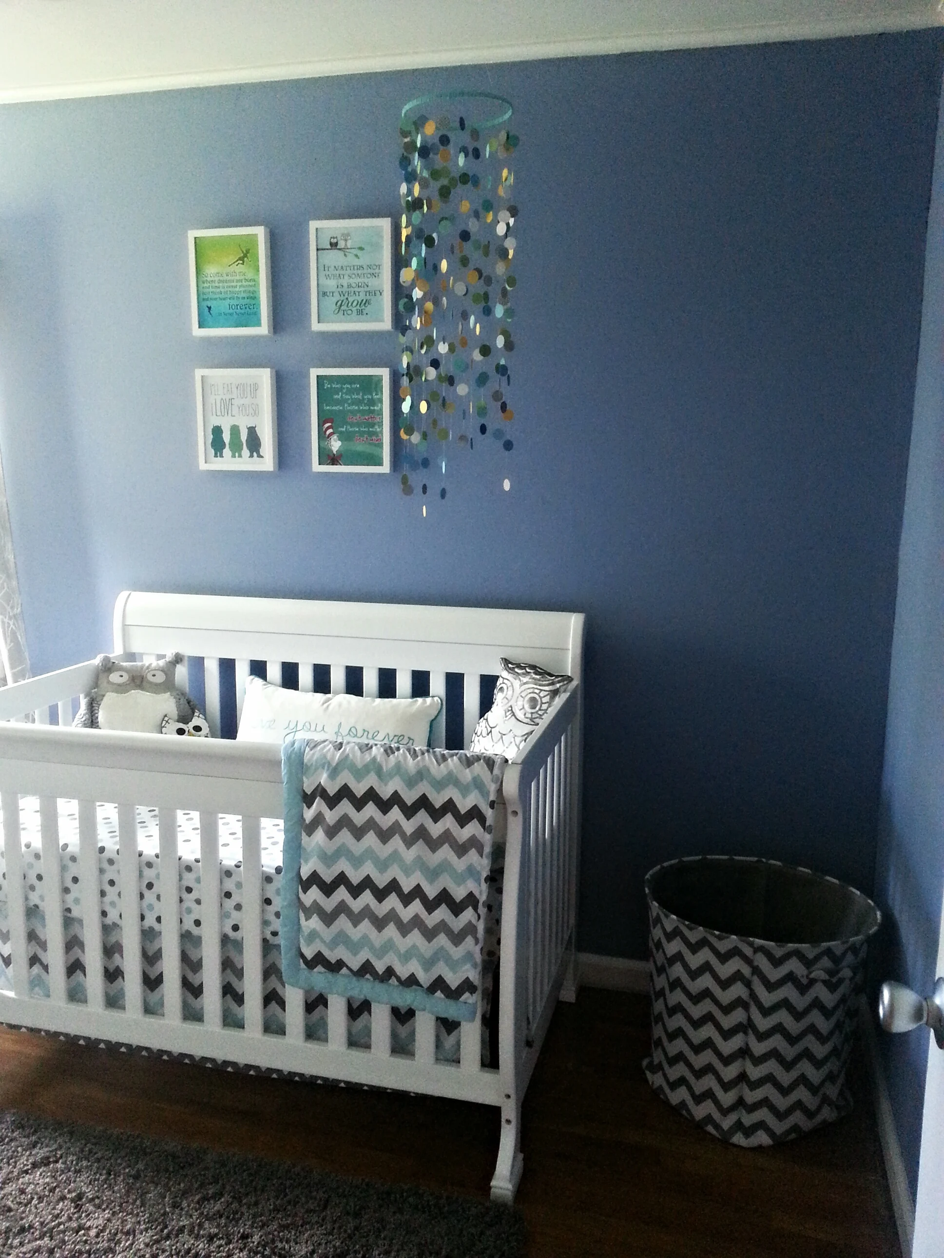 Aqua and Grey Owl Themed Nursery