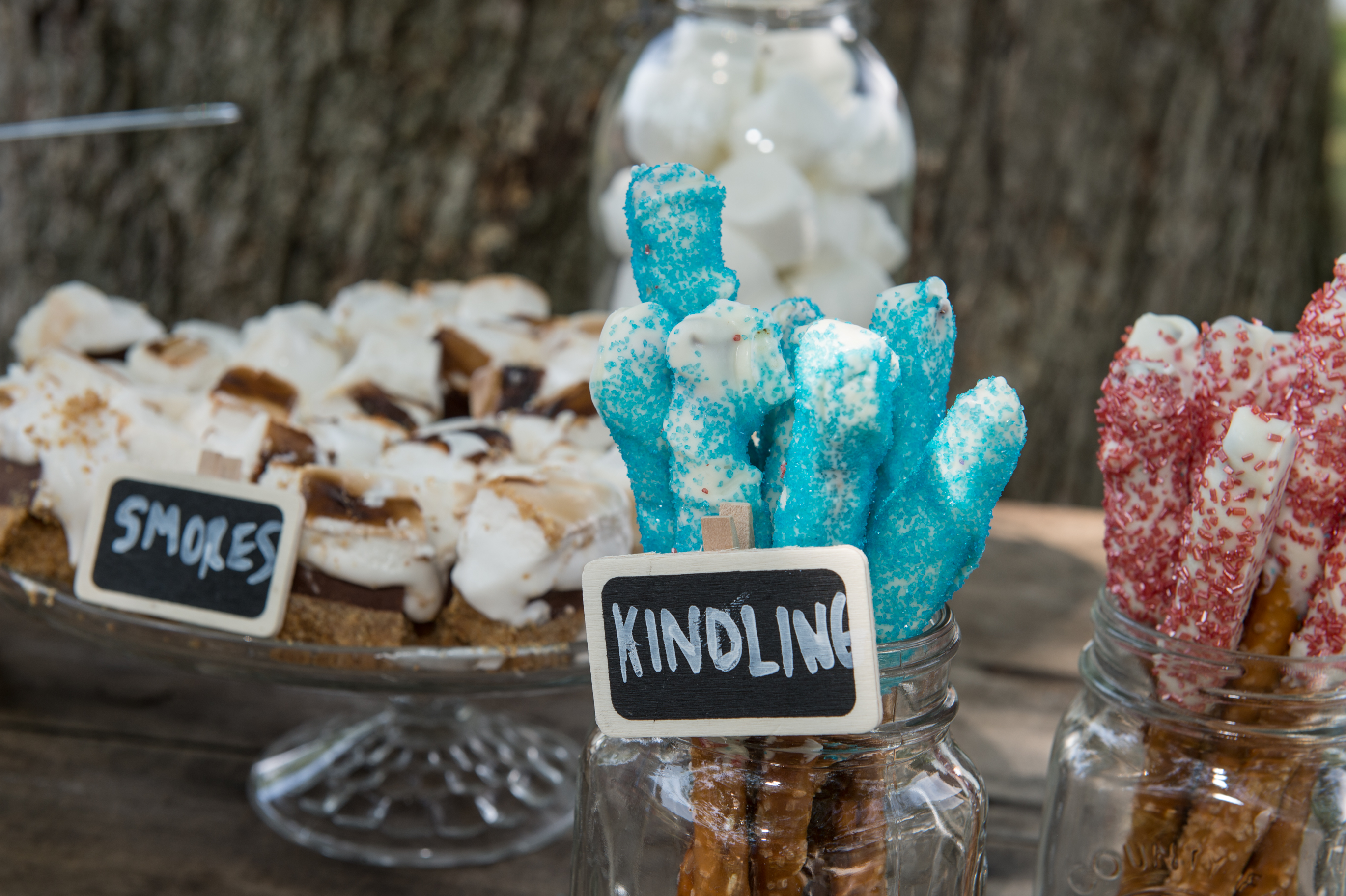 Kindling Chocolate Covered Pretzels for this Camp Davis Birthday Party