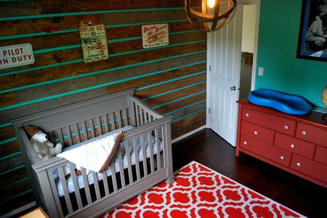 Vintage Airplane Nursery with Wood Accent Wall - Project Nursery