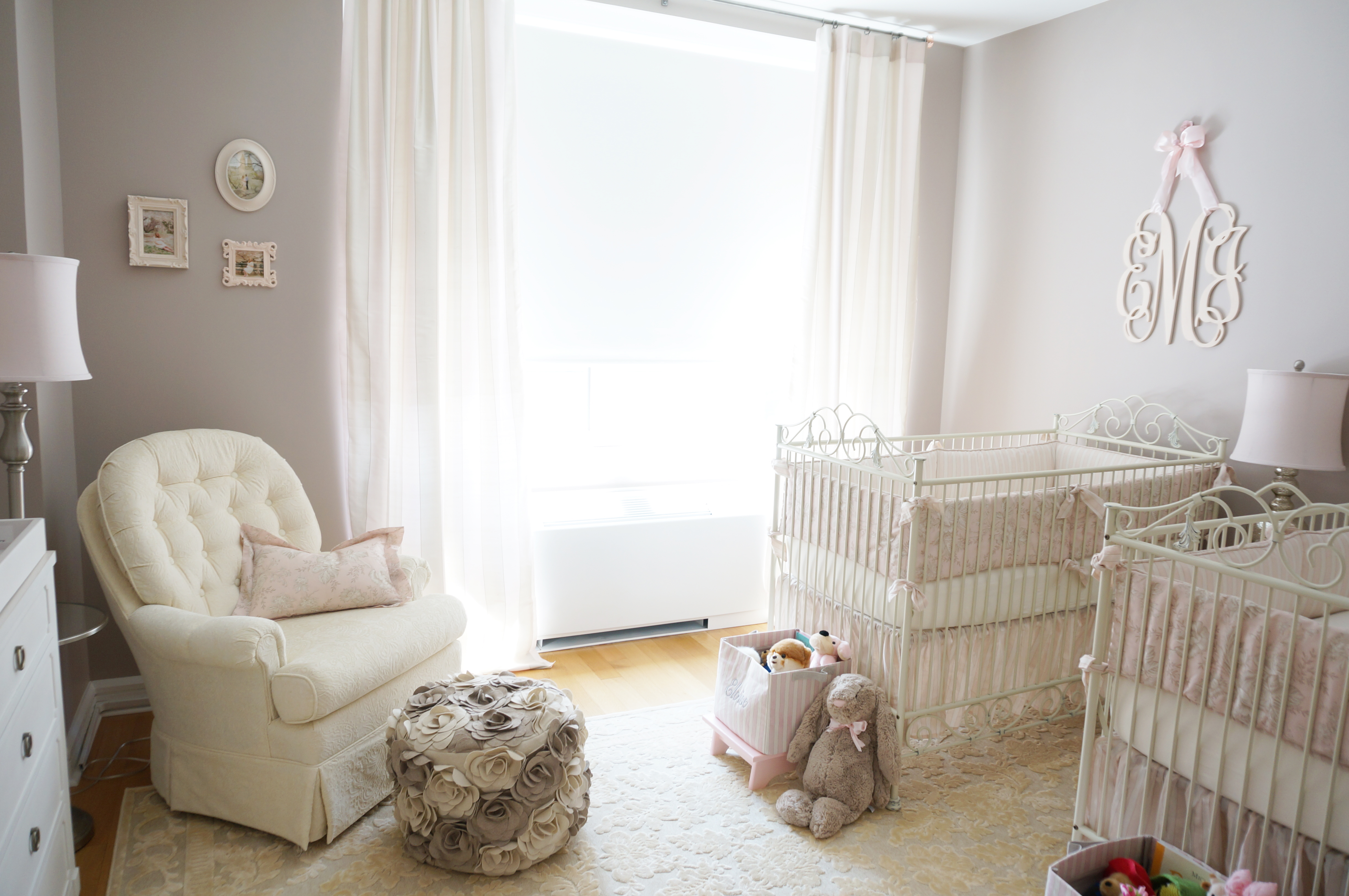 Pink Ivory And Grey Twin Girls Nursery Project Nursery