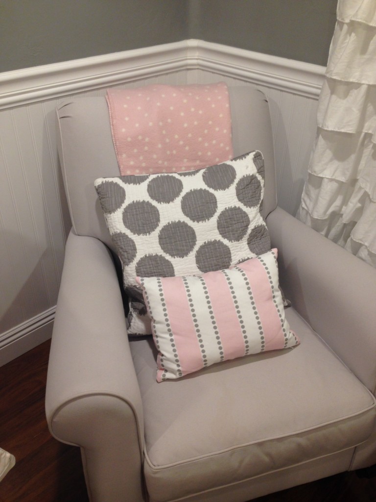 Gray Nursery Glider with Pink and Gray Accents