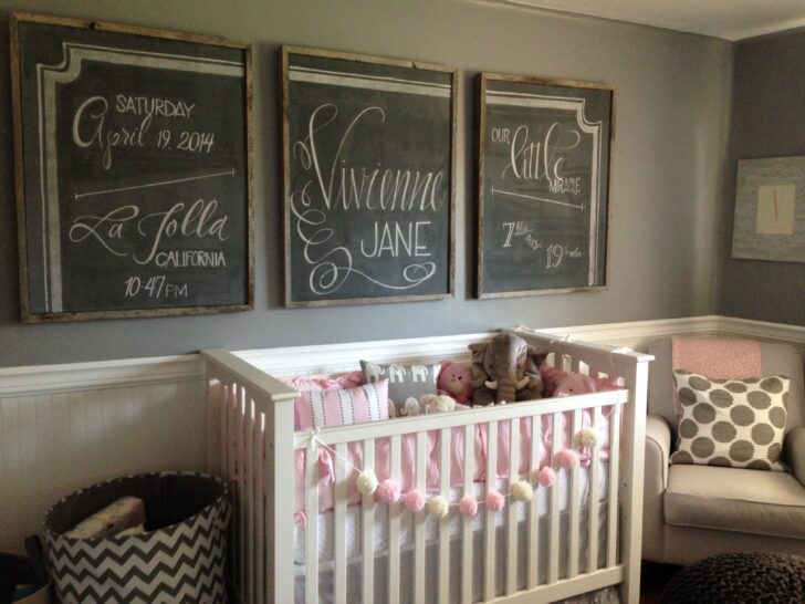 DIY Chalkboards Over Crib in this Pink and Gray Nursery