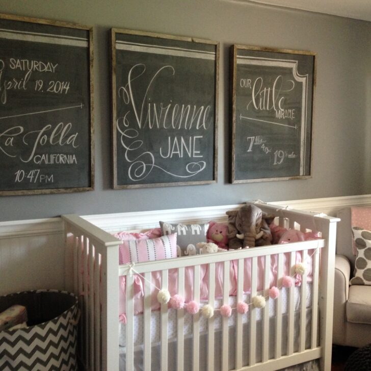 DIY Chalkboards Over Crib in this Pink and Gray Nursery