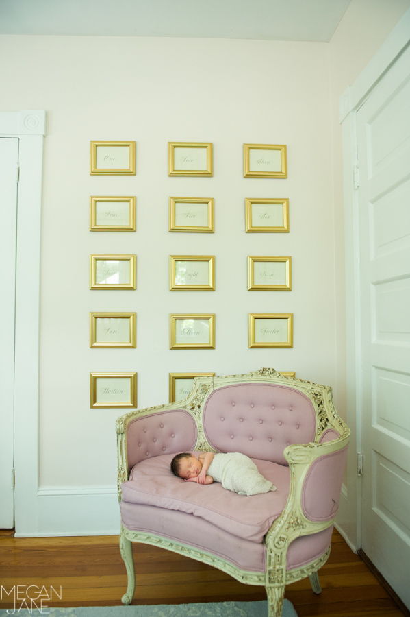 Wedding Table Numbers Displayed in this Pink and Gold Nursery