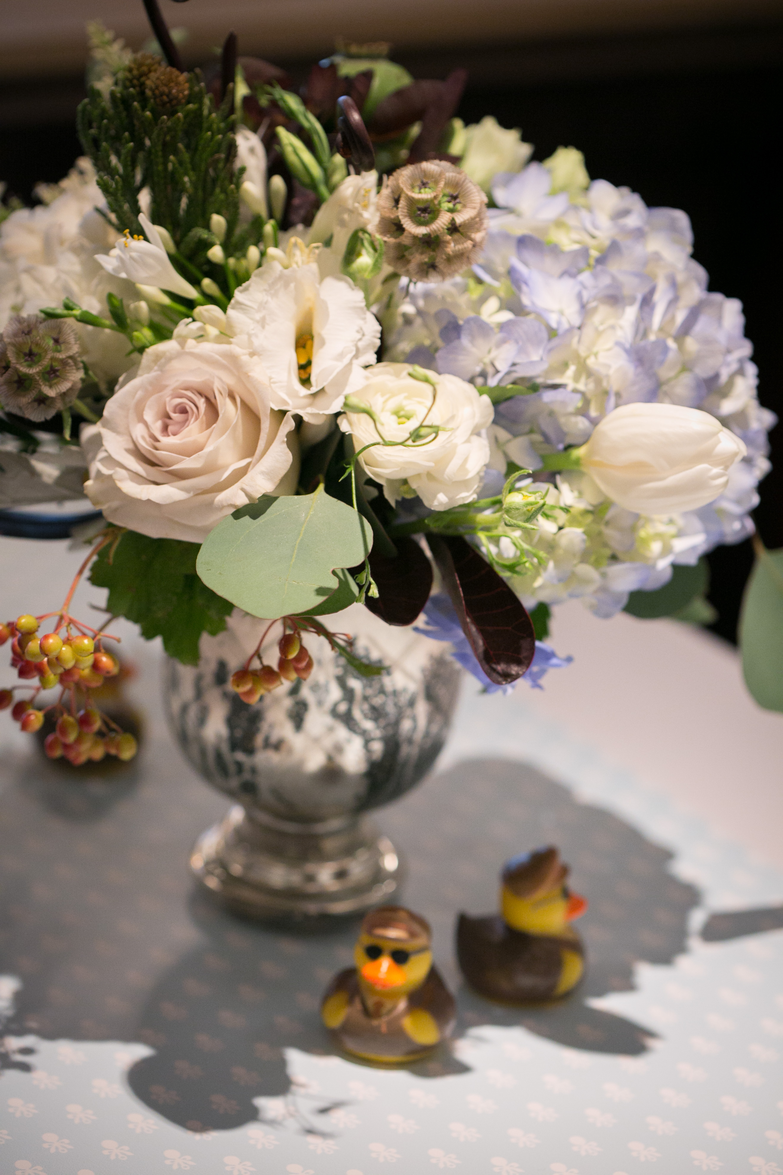 Baby Shower Flower Arrangement in Mercury Vase