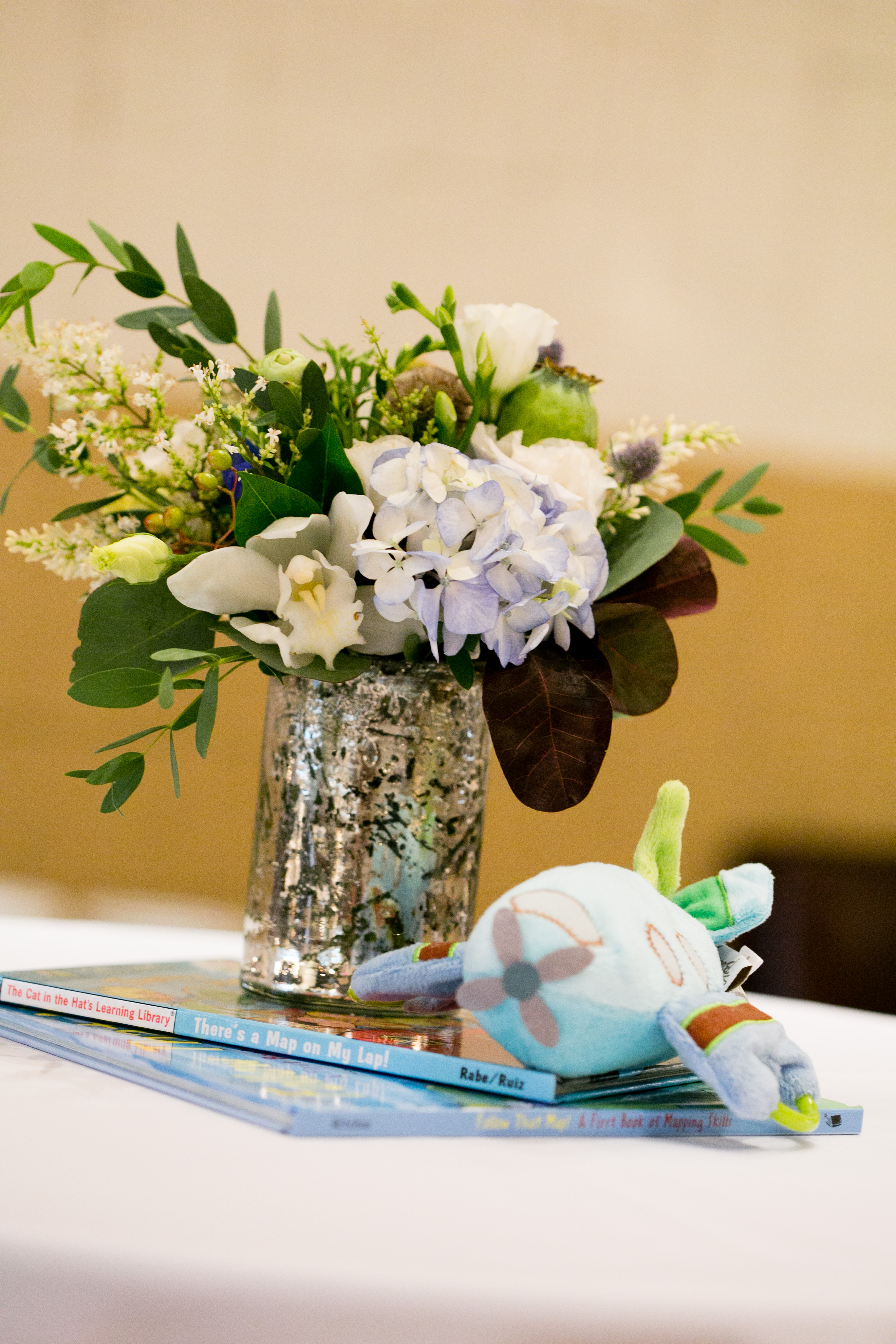 Baby Shower Flower Arrangement in Mercury Vase