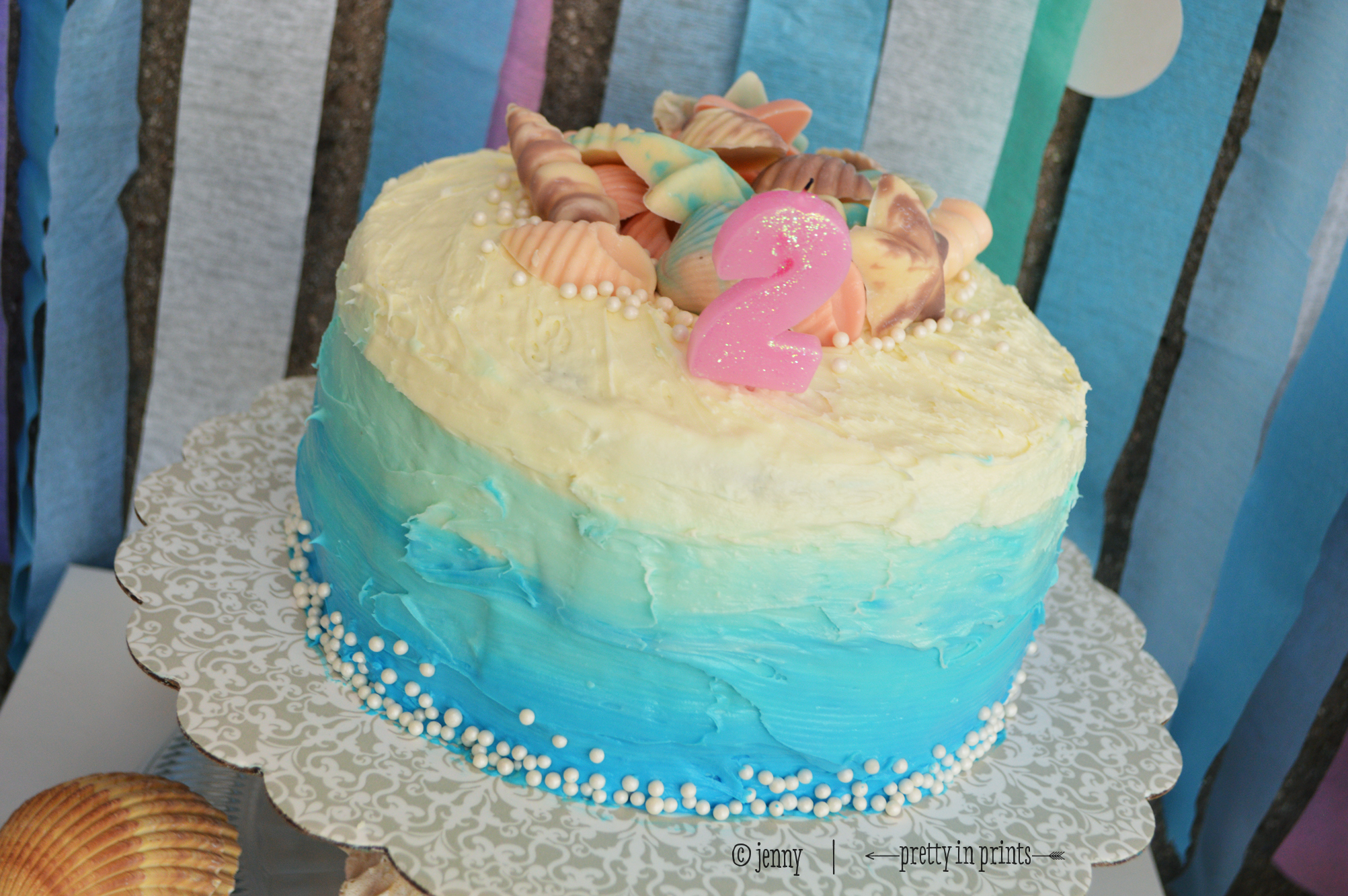 Ombre Birthday Cake with Edible Seashells