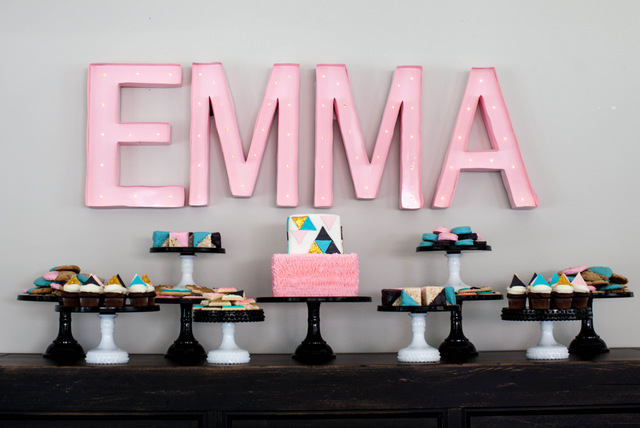 Modern Baby Shower Dessert Table with Marquee Letters