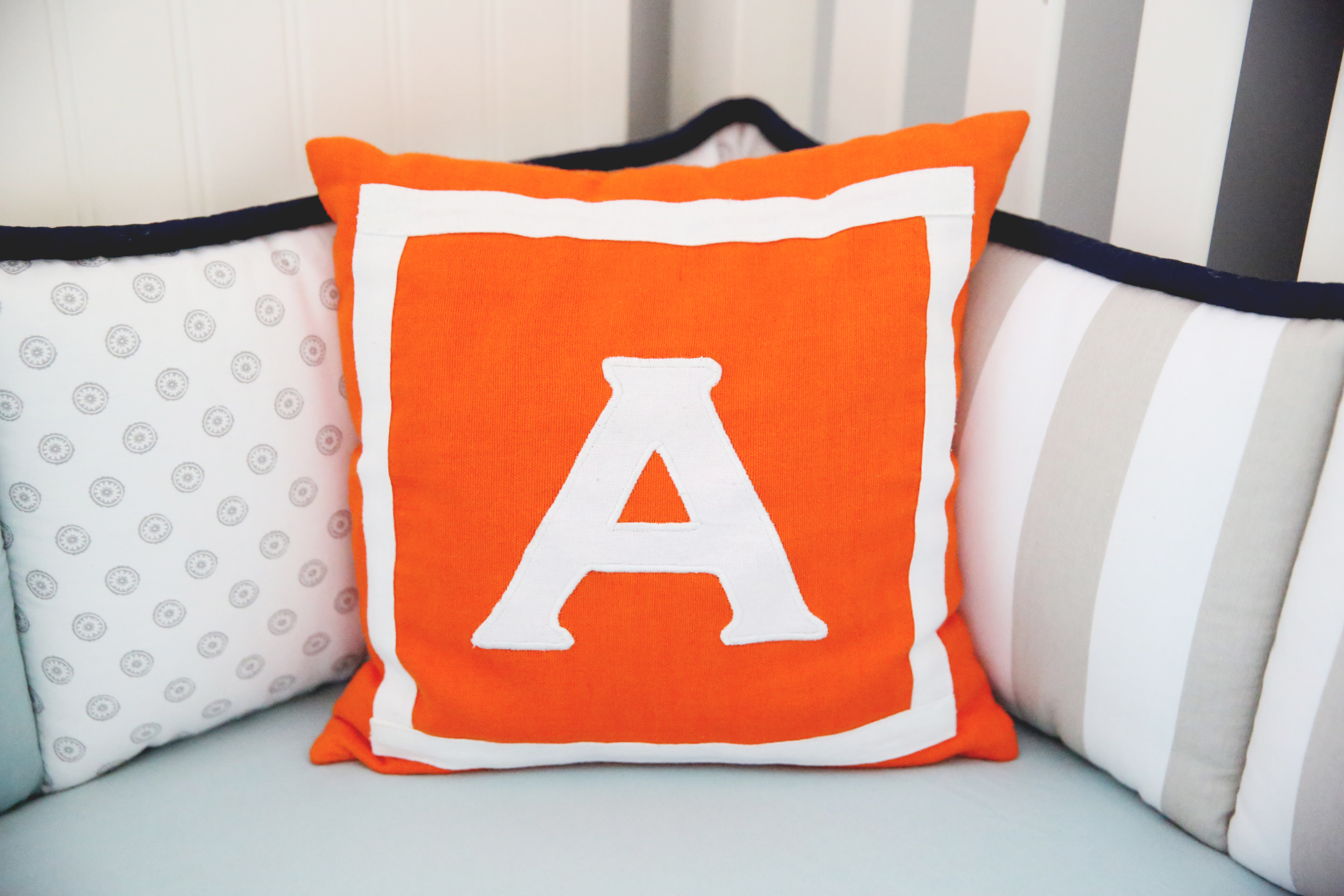 Bright Orange Monogram Accent Pillow