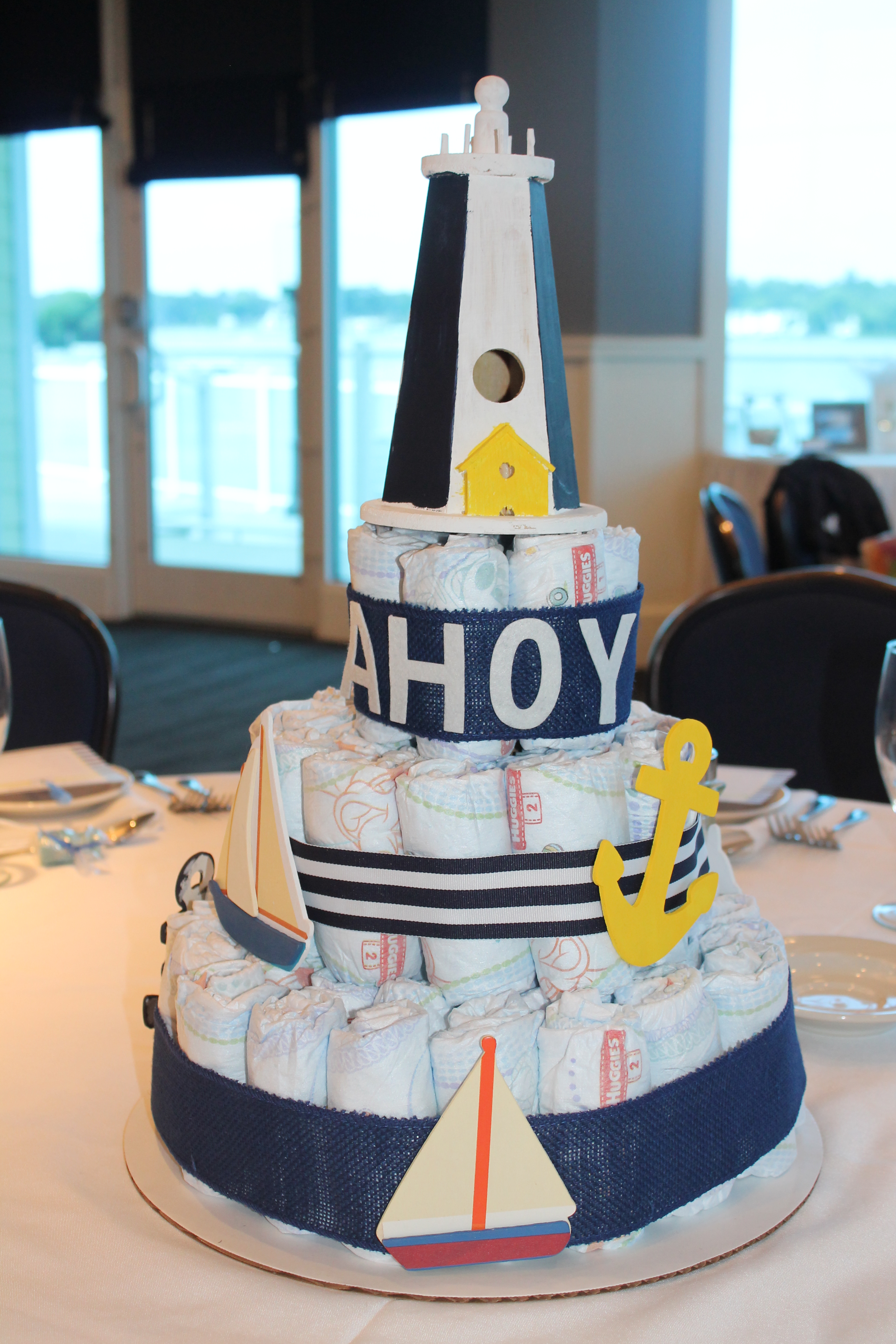 Nautical Diaper Cake Centerpiece for this Nautical Baby Shower