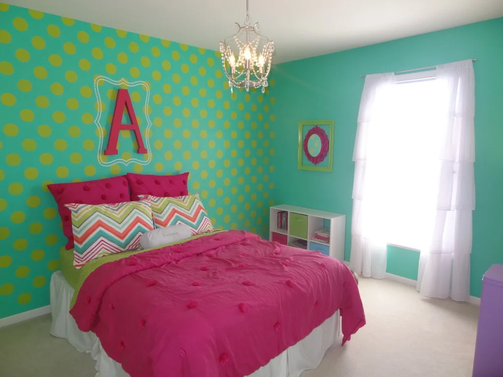 Teal and Pink Polka Dot Girl's Room - Project Junior