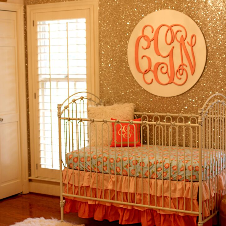 Glitter Wallpaper Accent Wall with Monogram