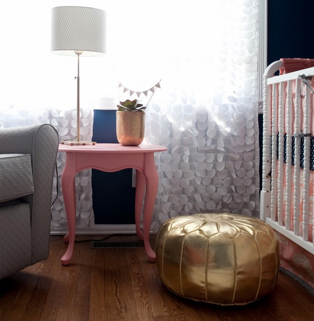 Navy and Coral Nursery with Gold Pouf - Project Nursery