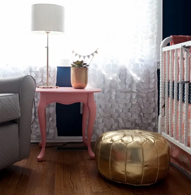 Navy and Coral Nursery with Gold Pouf - Project Nursery