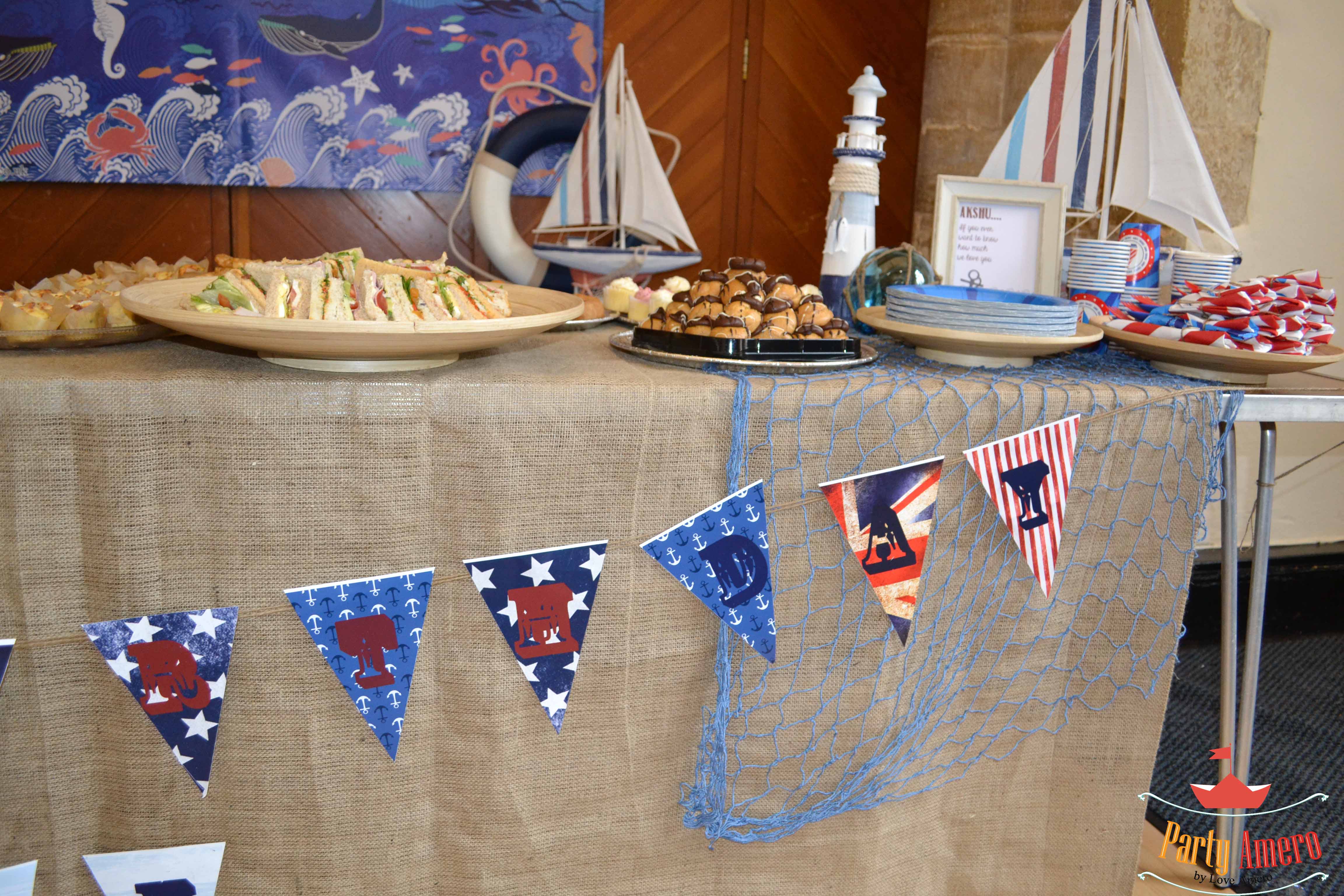 Nautical Themed Food Table for this Nautical Birthday Party