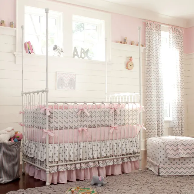 Pink and Gray Crib Bedding from Carousel Designs