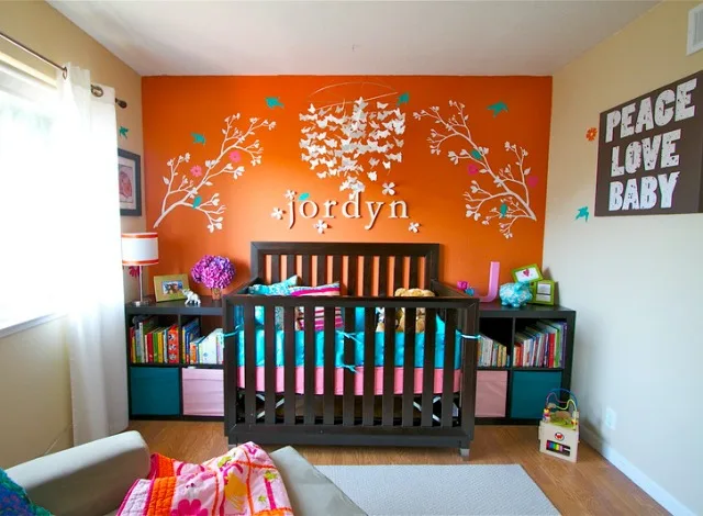 Whimsical Nursery with Orange Accent Wall - Project Nursery