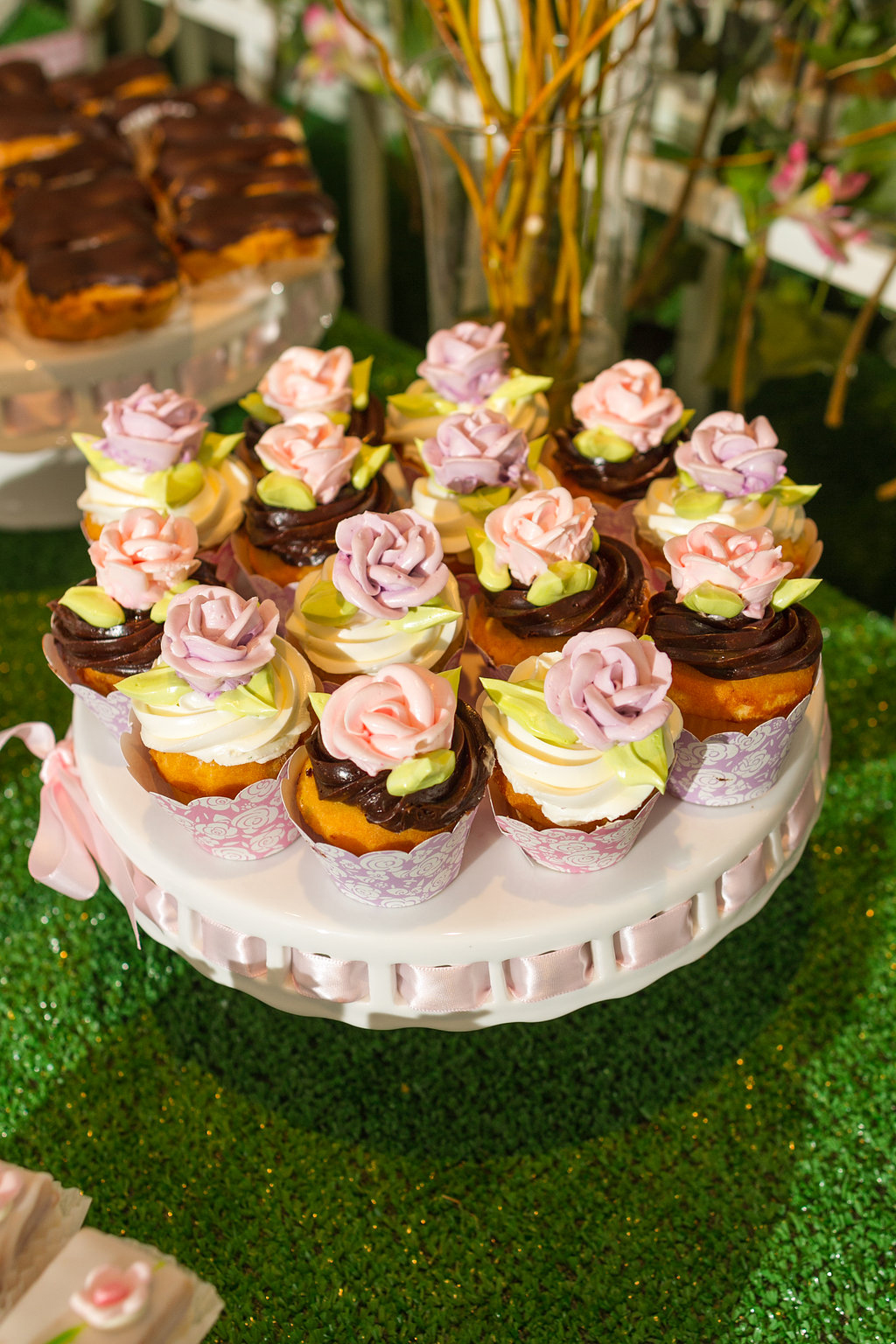 Rose Topped Cupcakes in Floral Wraps