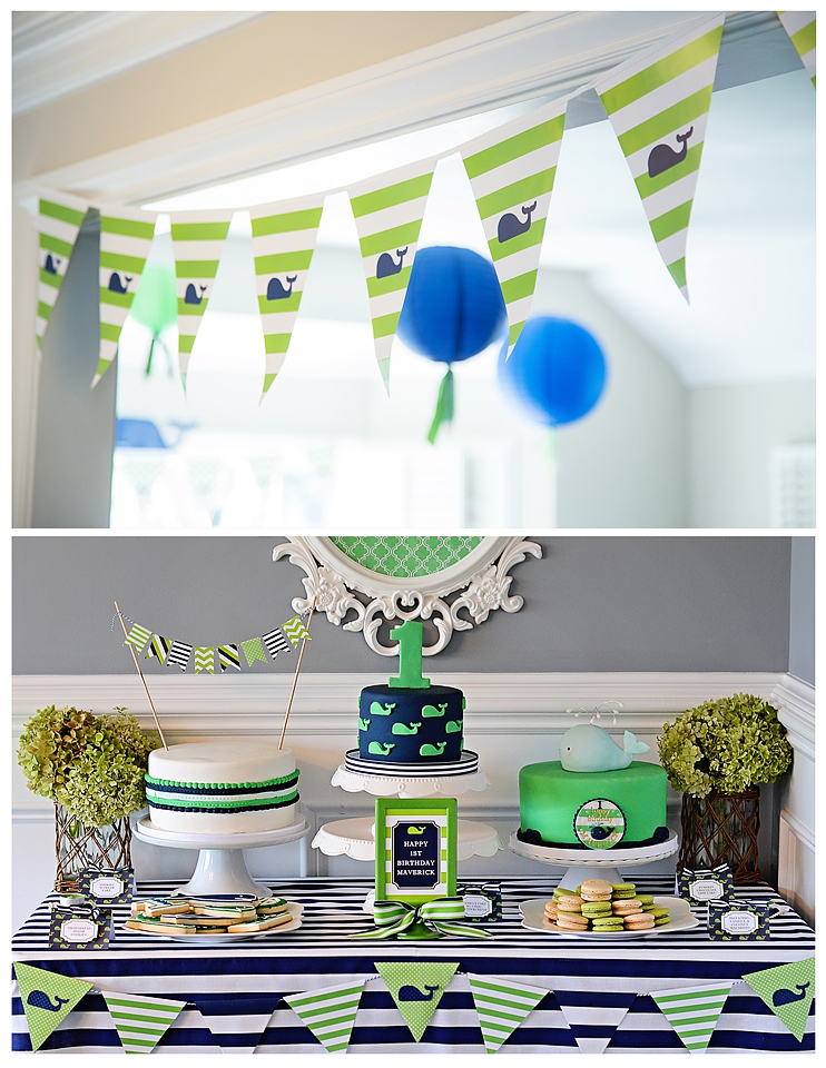 A Preppy Whale 1st Birthday Party Dessert Table