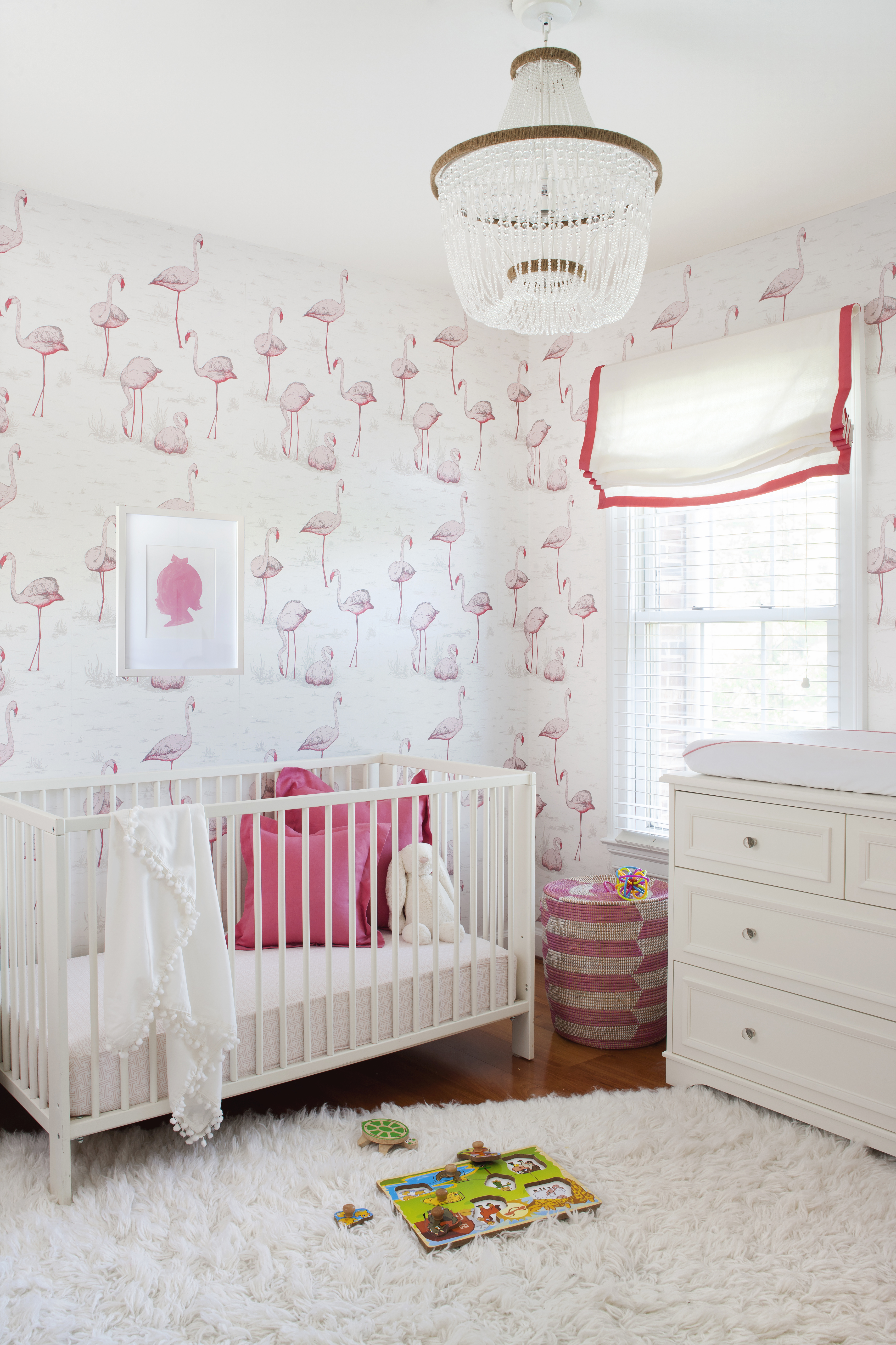 Coral and Cream Nursery with Modern Flamingo Wallpaper