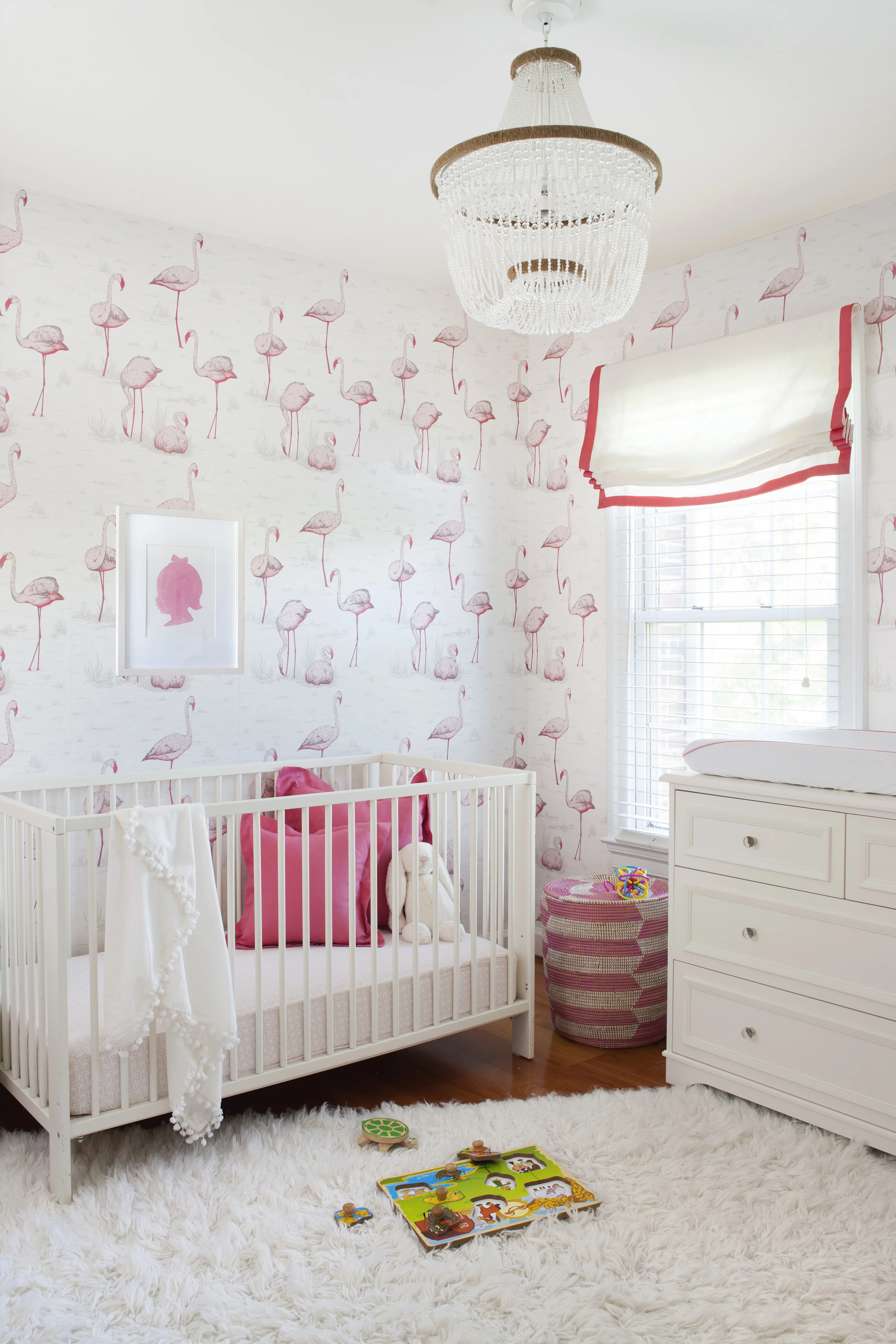 Coral and Cream Nursery with Modern Flamingo Wallpaper