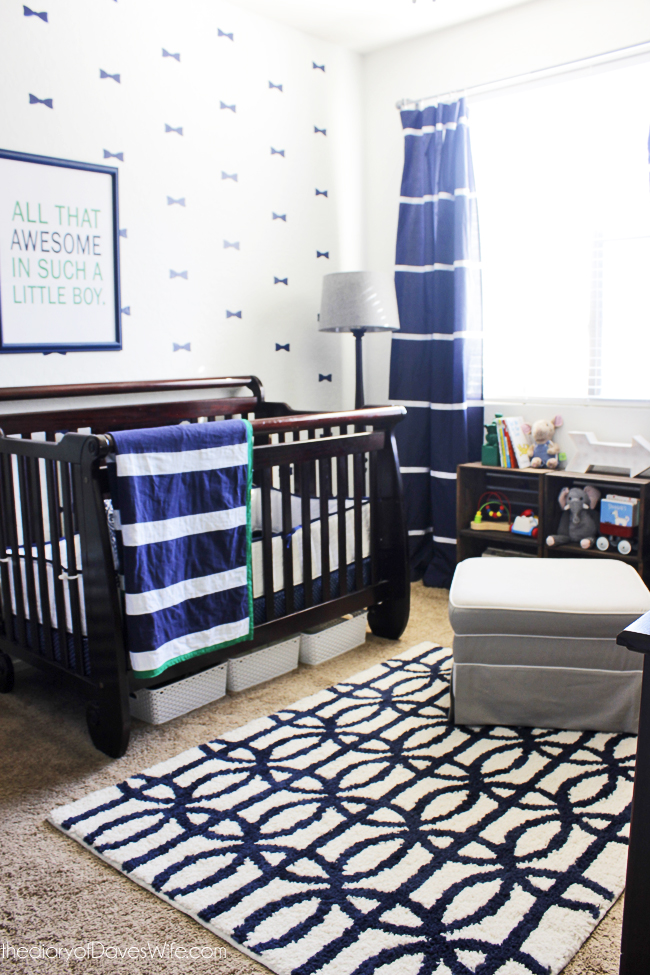 Blue and Green Nursery with Bowtie Wall