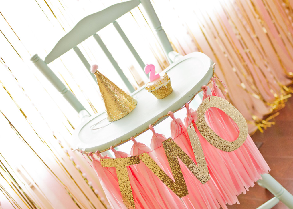 Gold Birthday Party High Chair Decor - Project Nursery