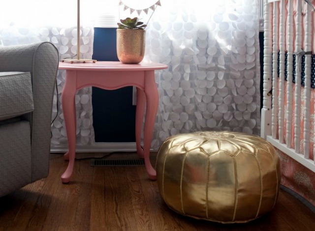 Navy and Coral Nursery with Gold Pouf - Project Nursery