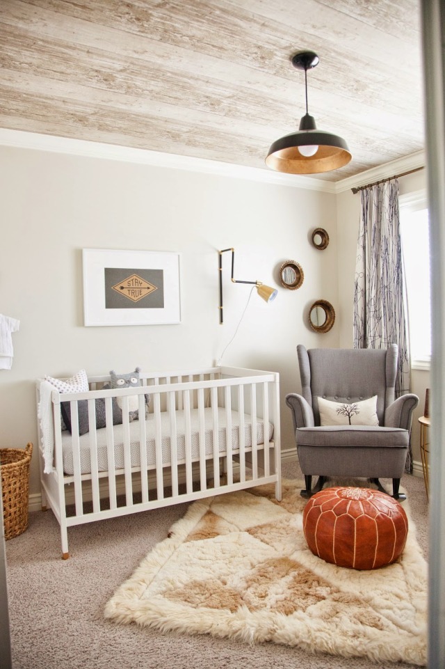 Wood Panel Ceiling in Nursery